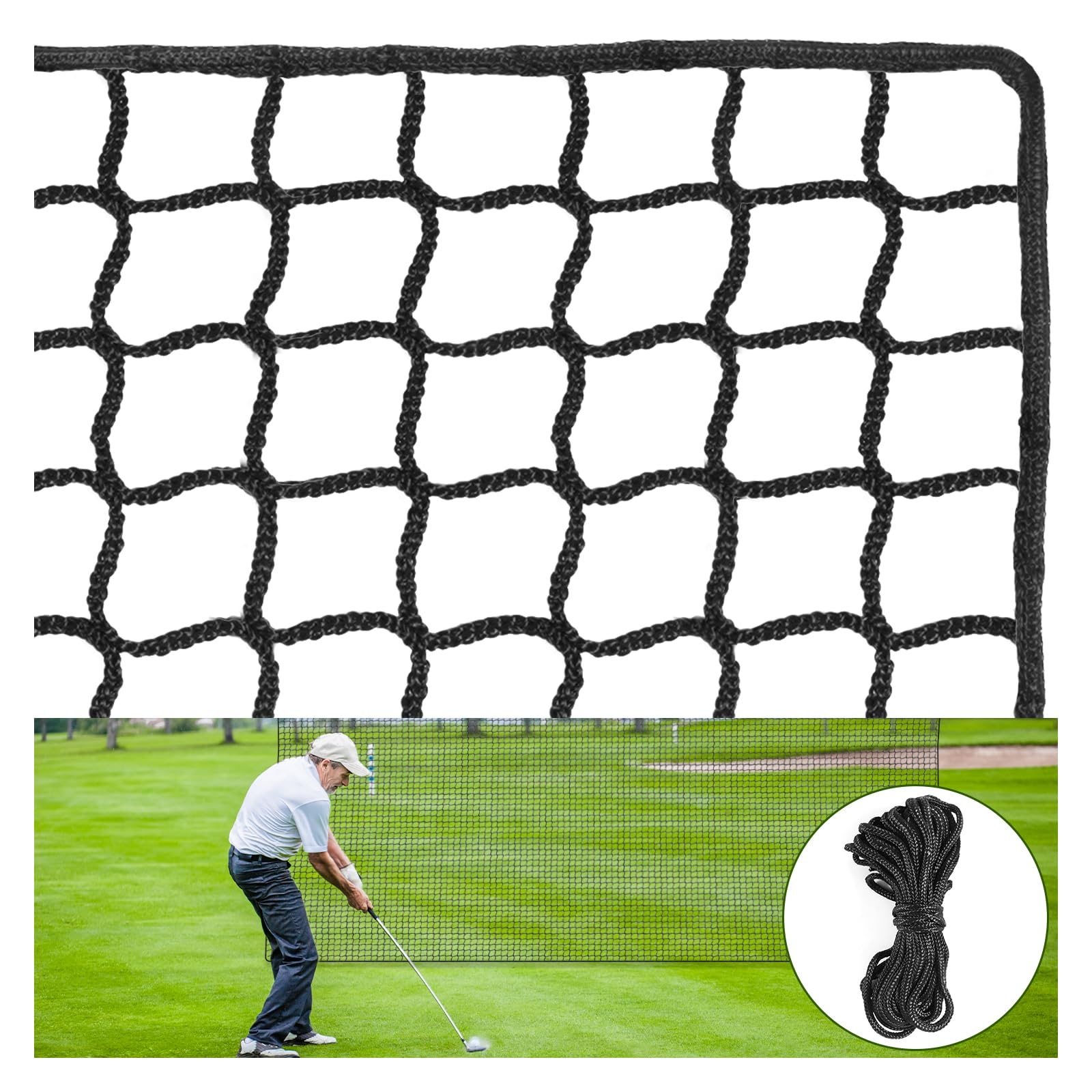 Premium Golf Practice Net with Steel Hanging Kit & Nylon Rope - Multi-Sport Training Net for Golf, Baseball, Hockey, Soccer, Lacrosse - Perfect for Backyard Driving Practice & Indoor Garage Training