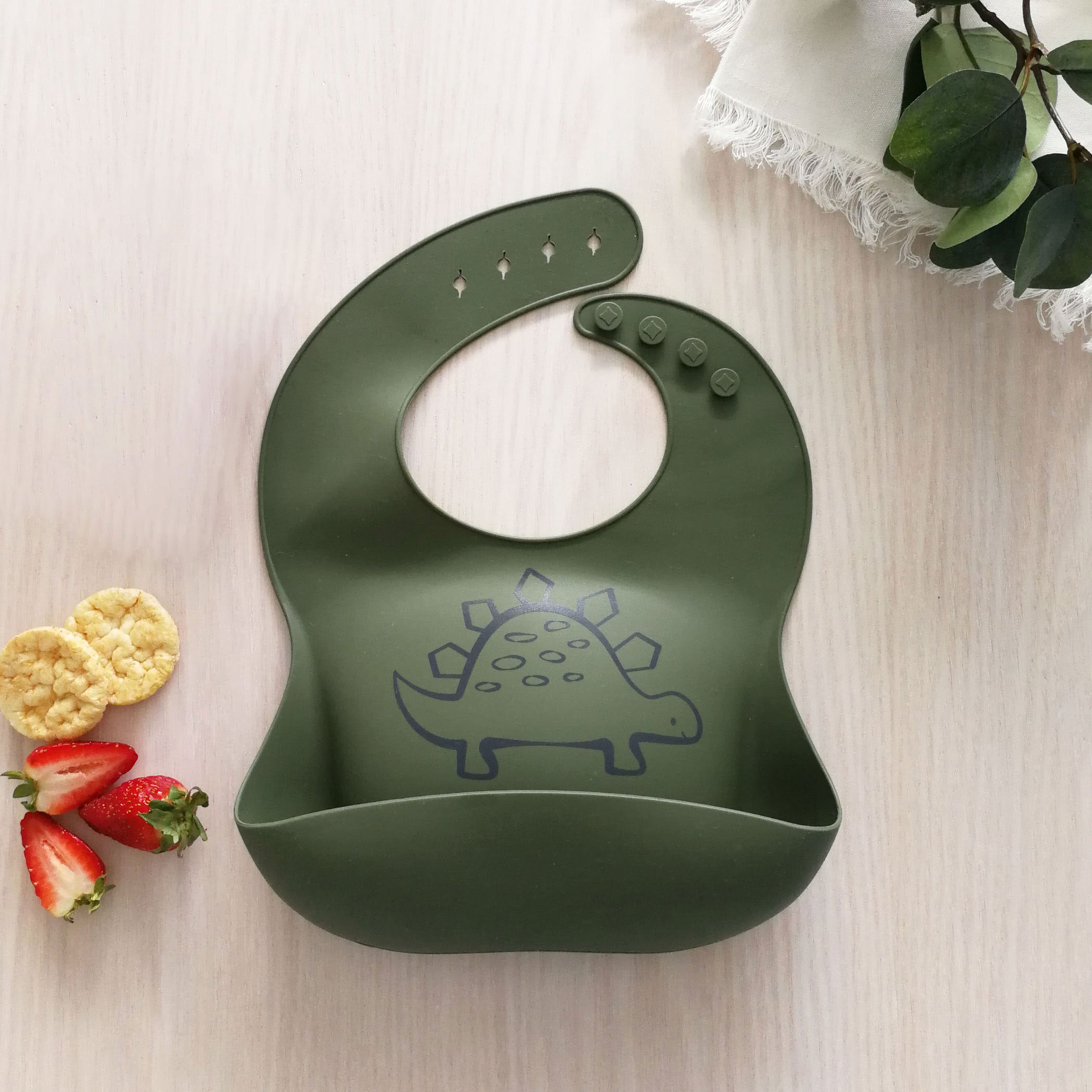 PLUM Silicone Baby Bib with Dino Design - Waterproof & Easy Clean Feeding Bib for Toddlers - Perfect for Mealtime, Travel & Messy Play
