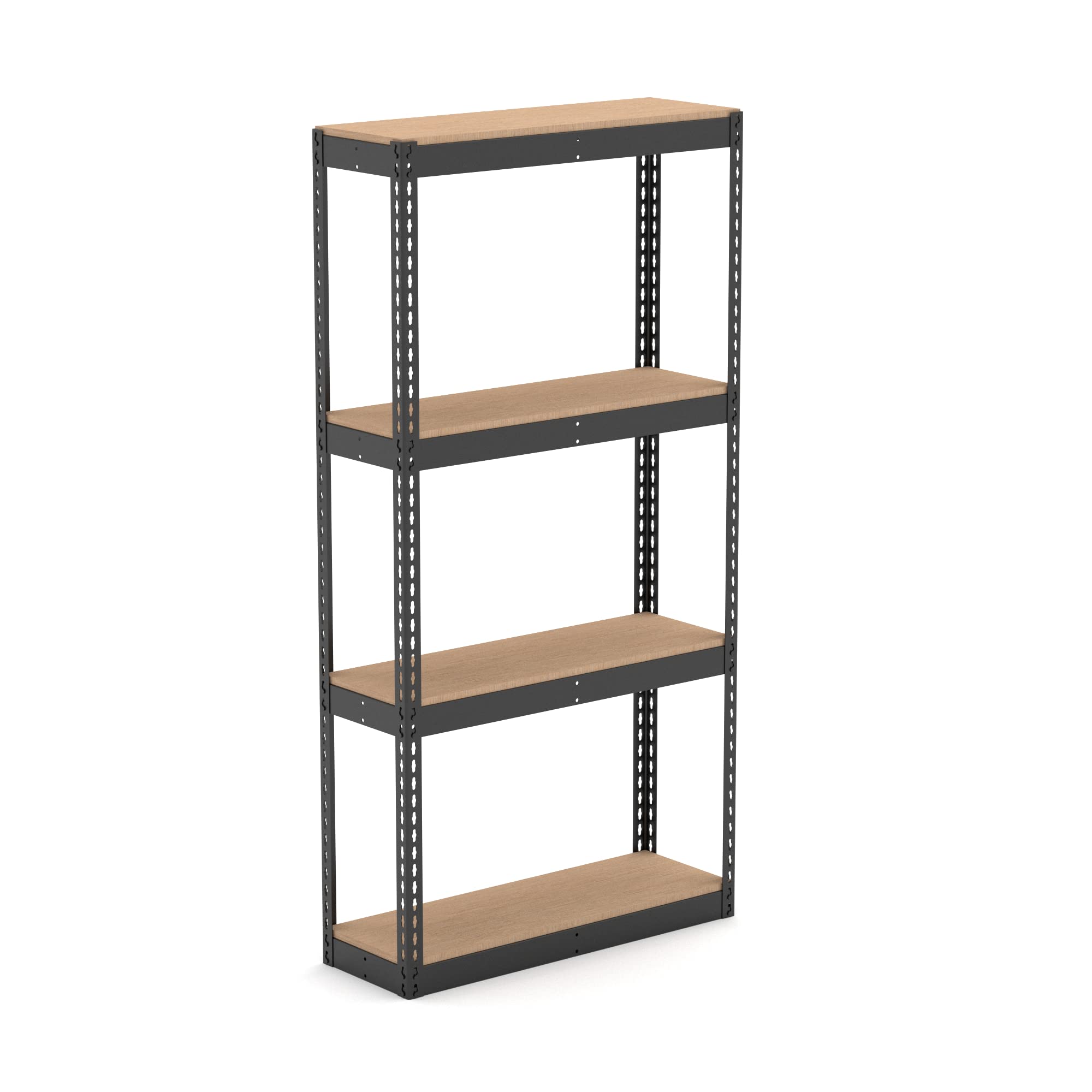 Borroughs 4-Tier Boltless Rivet-Span Shelving Unit - 14 Gauge Commercial Steel, Black Finish, 72