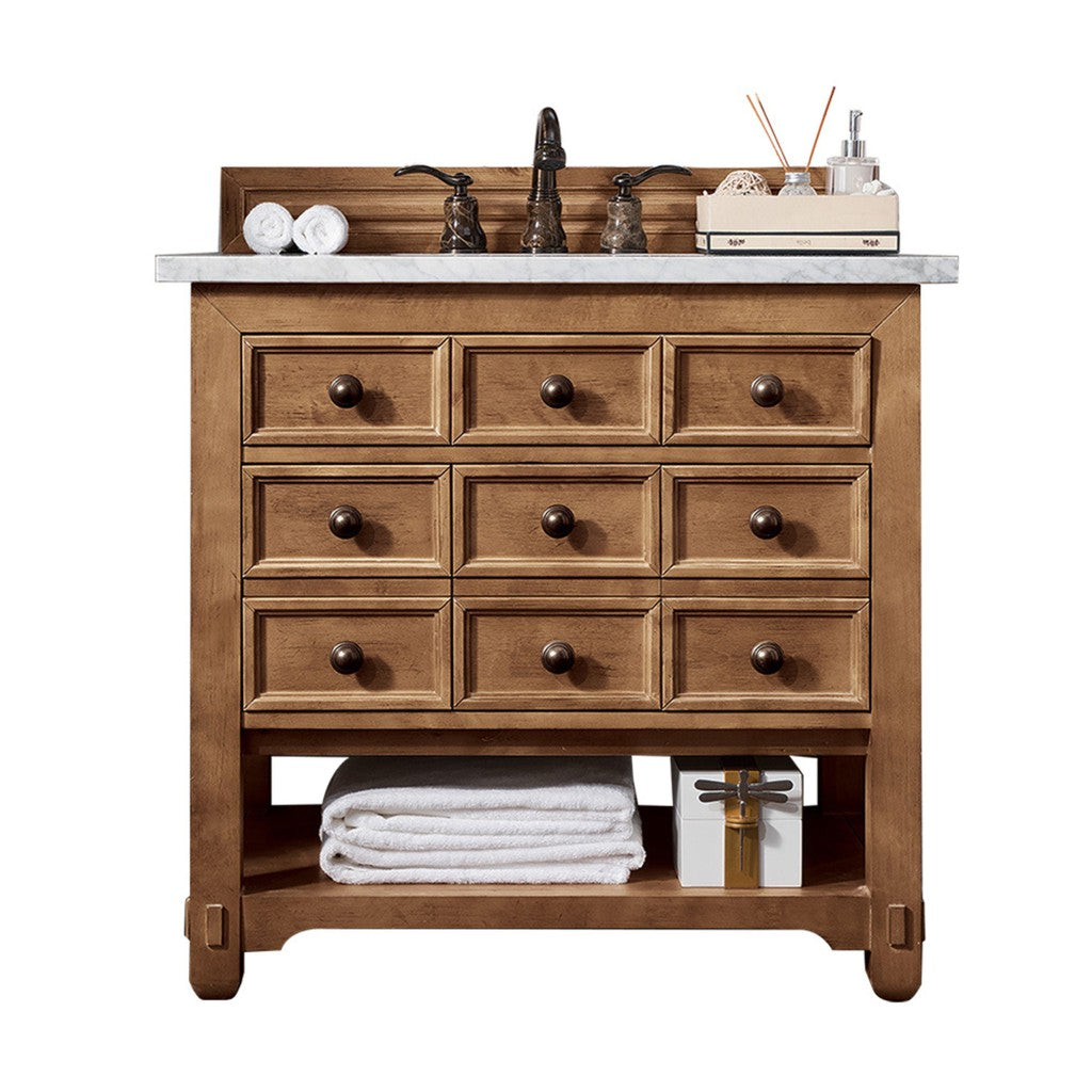 James Martin Vanities Malibu Collection 36-Inch Single Bathroom Vanity in Honey Alder with Countertop Options - Perfect for Modern Bathroom Remodeling and Home Renovation Projects