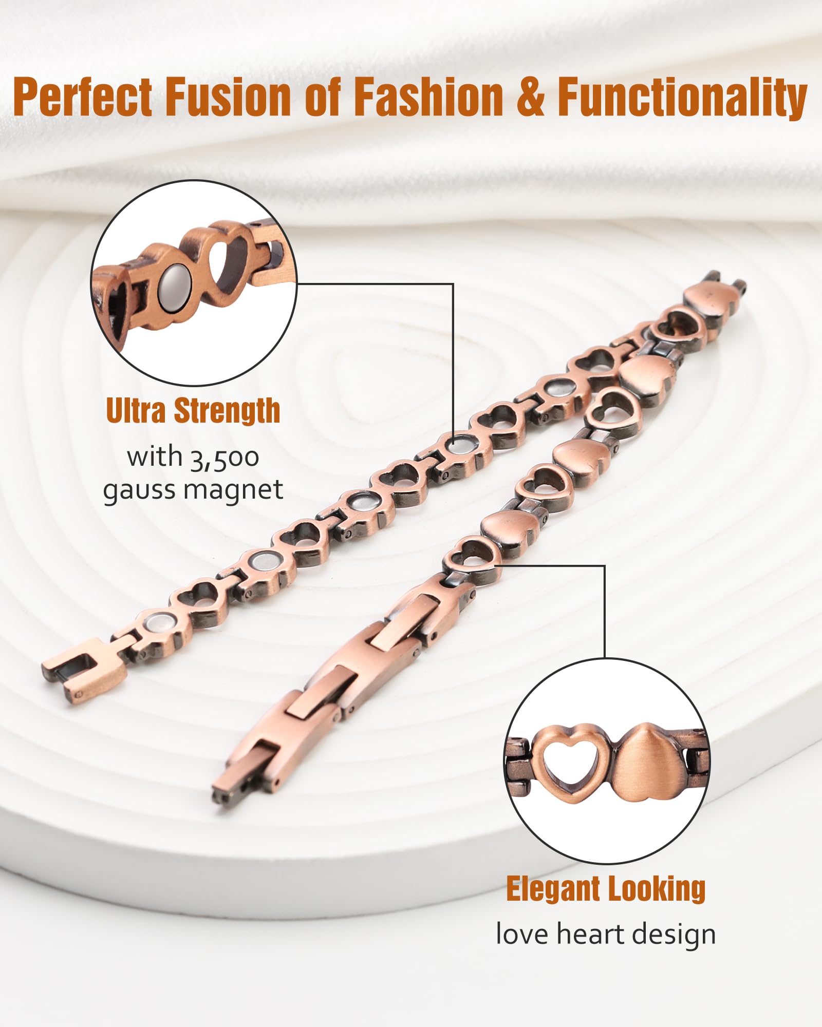 Jecanori Pure Copper Magnetic Bracelet & Ring Set for Women - Adjustable with Sizing Tool - Arthritis Pain Relief & Wellness Jewelry for Daily Wear