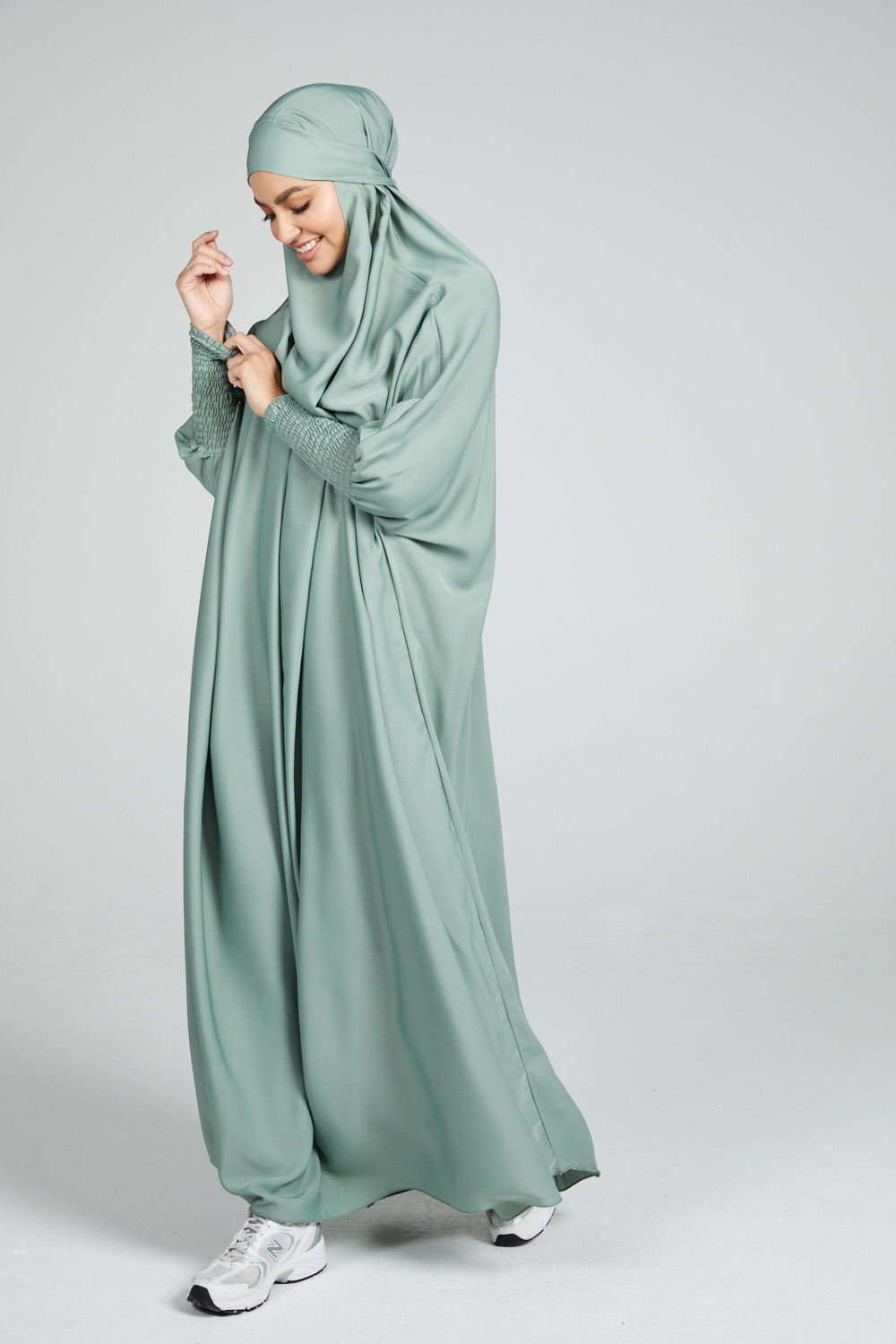 One Piece Full Length Jilbab Prayer Abaya in Sage Green - Modest Islamic Dress for Women, Perfect for Prayer, Mosque & Everyday Wear