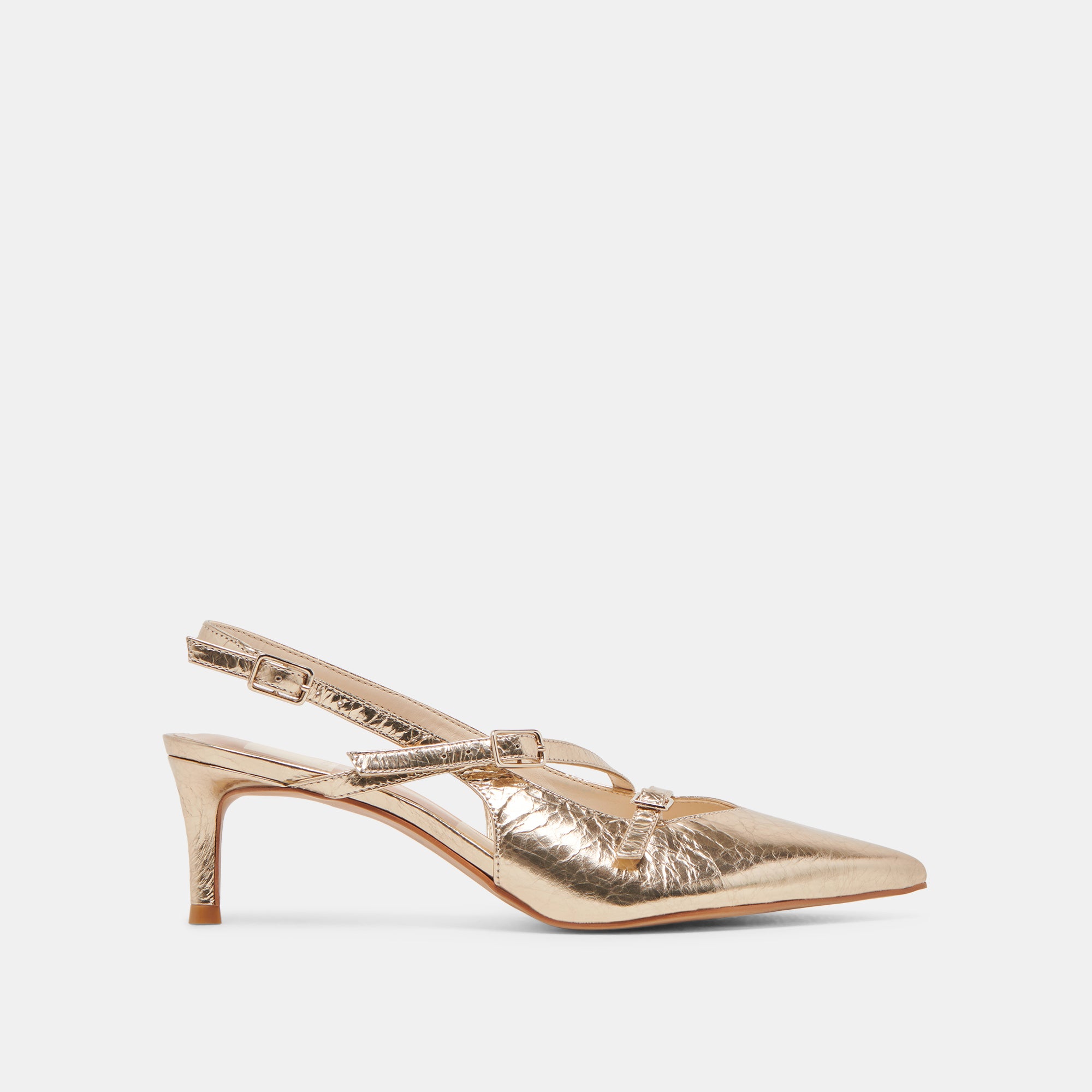 PAMLA Women's Mid Wide Heels in Light Gold - Distressed Leather Dress Shoes for Women | Comfortable & Stylish for Office, Party, and Evening Events