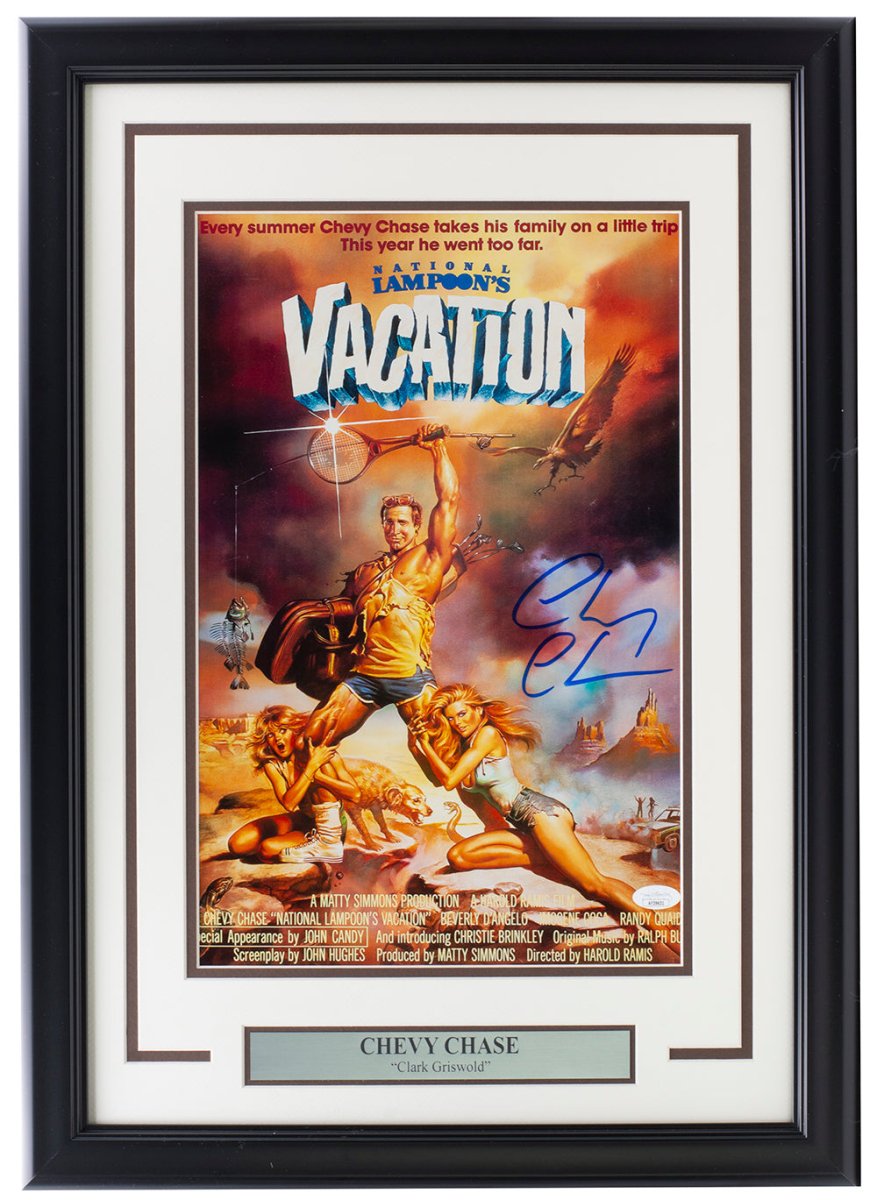 Authentic Chevy Chase Signed 11x17 Framed National Lampoon's Vacation Movie Photo with JSA COA - Perfect for Movie Memorabilia Collectors & Christmas Vacation Fans Display