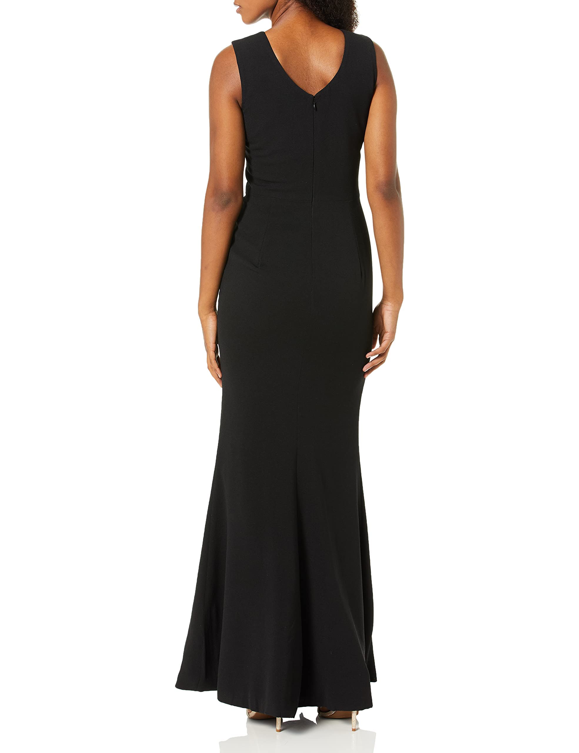 Dress the Population Women's Sandra Plunging Neckline Thick Strap Solid Gown with High Slit - Elegant Evening Gown for Prom, Wedding & Formal Events