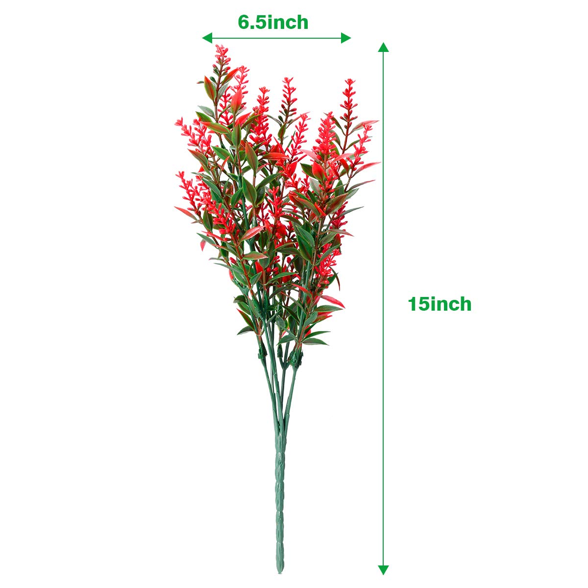 UV Resistant Artificial Lavender Flowers - 8 Bundles Fade Proof Fake Plastic Plants for Outdoor Garden, Porch & Window Box Decor - Perfect for Home, Wedding & Party Decoration (Red)
