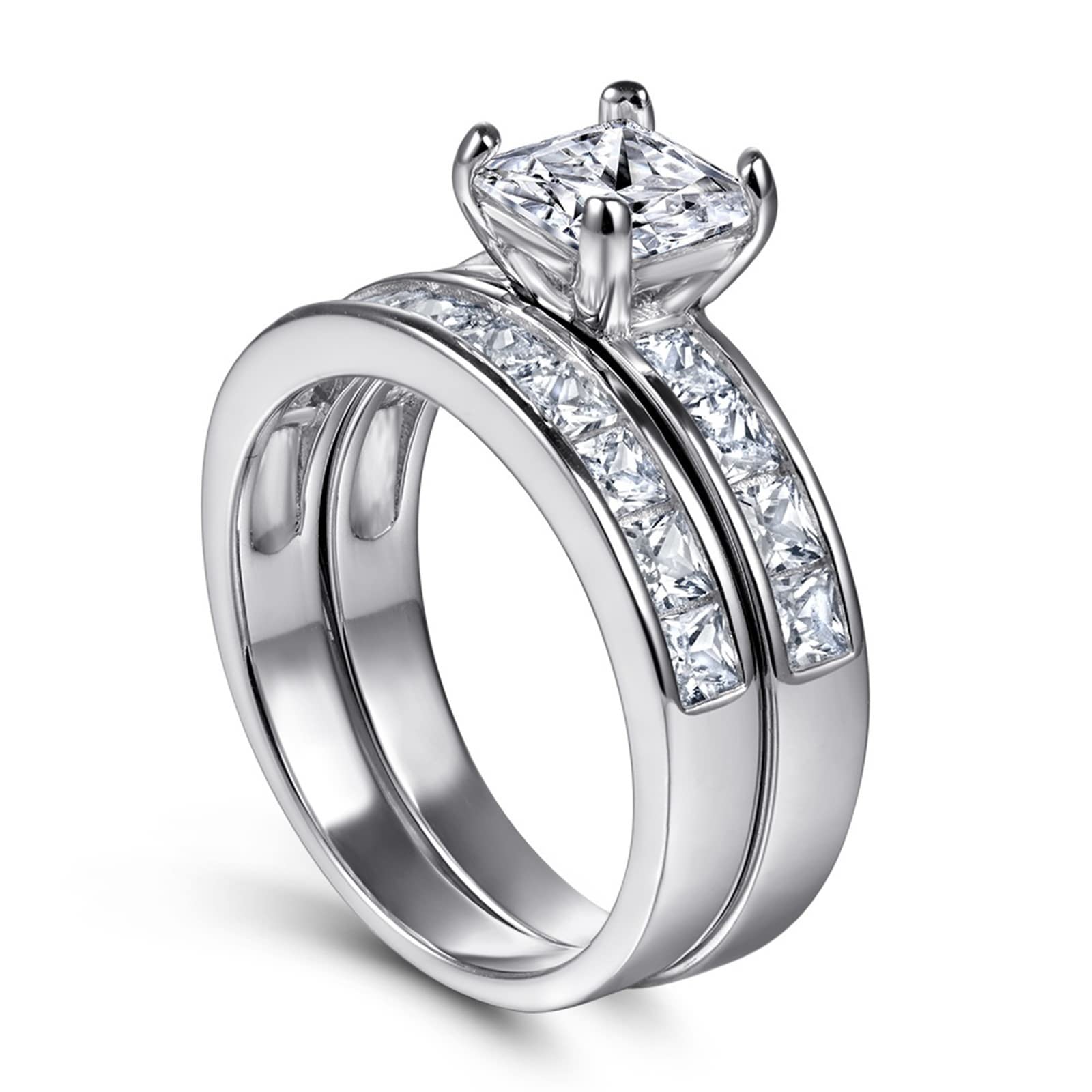 Promise Ring for Women - 925 Sterling Silver Elegant Princess Cut 6x6mm Cubic Zirconia Stackable Ring Set | Perfect for Anniversaries, Engagements & Everyday Wear