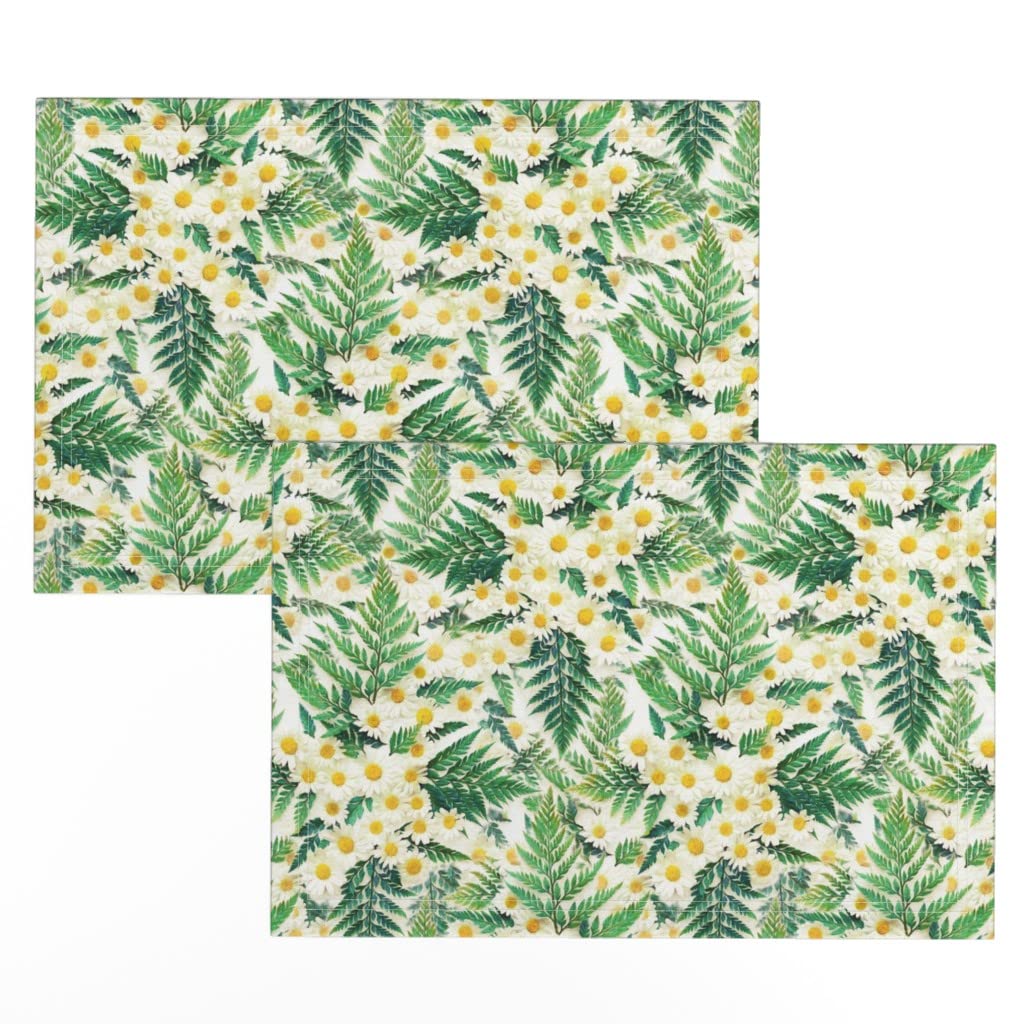 Premium Linen Cotton Canvas Placemats Set of 2 - Vintage Daisy Floral Botanical Print Table Mats for Dining Room Decor | Kitchen Table Setting, Dinner Party, Brunch, and Home Decor
