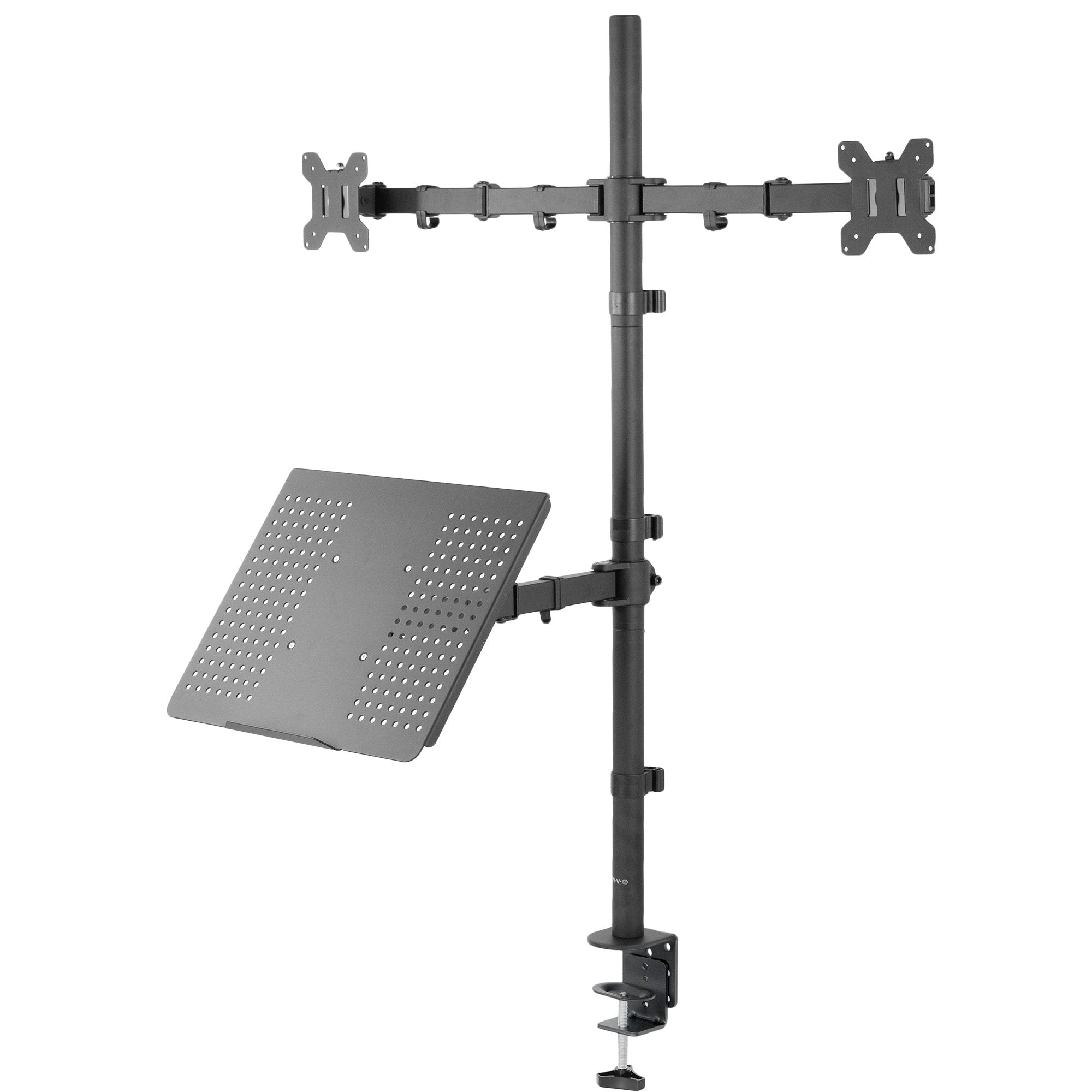 Dual Monitor Stand with Laptop Holder - Adjustable Extra Tall Desk Mount for Home Office Setup, Ergonomic Computer Screen Arm for Dual Workstation - Perfect for Gaming, Coding & Remote Work