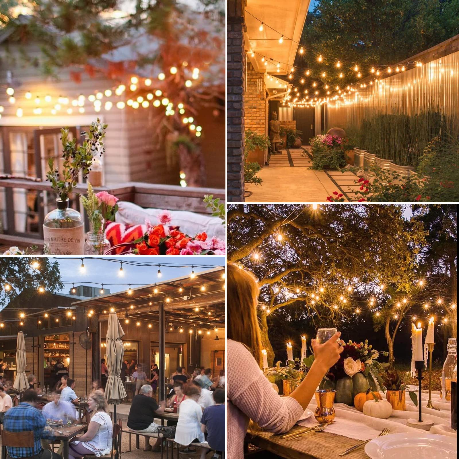 48FT Outdoor String Lights - Waterproof Patio Lights with 15 Edison Bulbs, Heavy Duty Strand for Garden, Cafe, Bistro & Porch Decor | 11W Warm White LED Hanging Lights for Outdoor Parties, Weddings & Backyard Ambiance