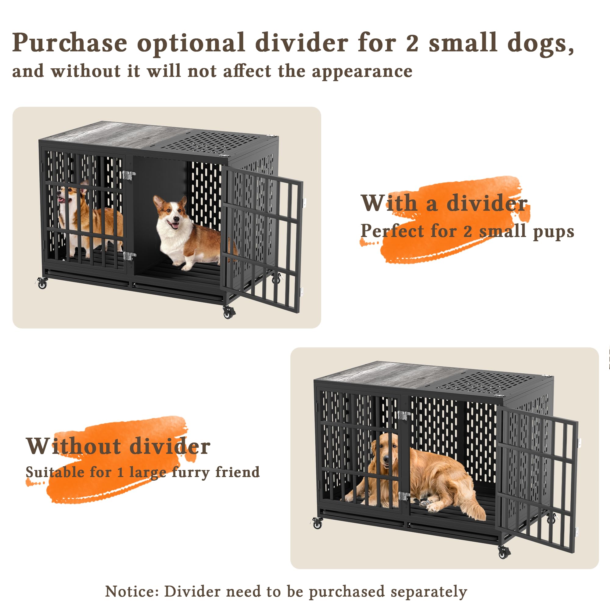 **48 Inch Heavy Duty Dog Crate with Optional Divider – Extra Large Indestructible Kennel for High Anxiety Dogs – Indoor Pet Cage for Large Breeds – Double Dog Crate for 2 Small Dogs – Perfect for Travel, Training & Home Security**