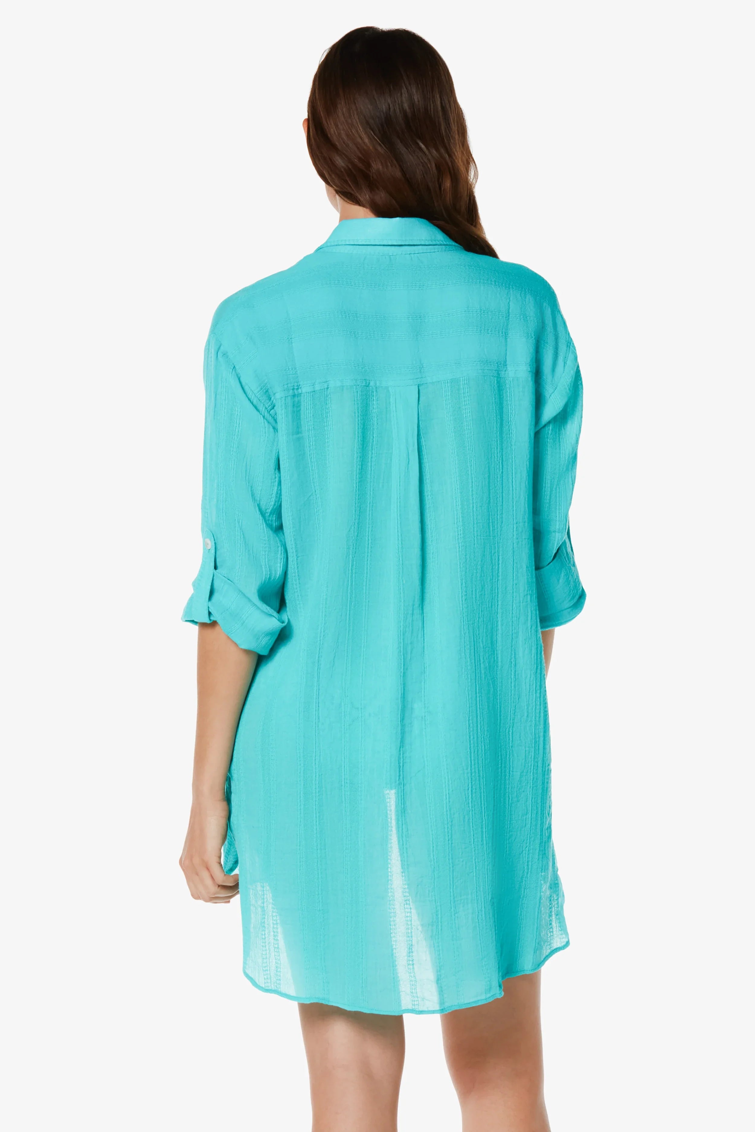 Stylish Camp Shirt Cover Up in Seafoam Aqua - Perfect for Beach, Pool, and Summer Outings