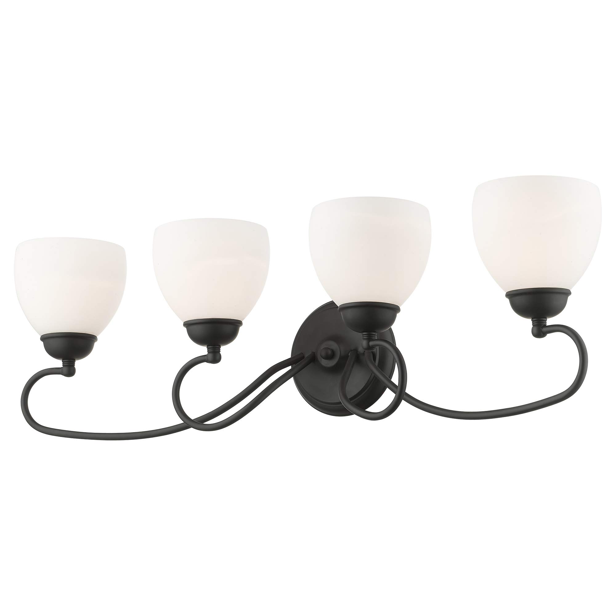 Livex Lighting 4754-04 Brookside 4-Light Bathroom Vanity Light Fixture in Black - Perfect for Bathroom, Powder Room & Dressing Area Lighting