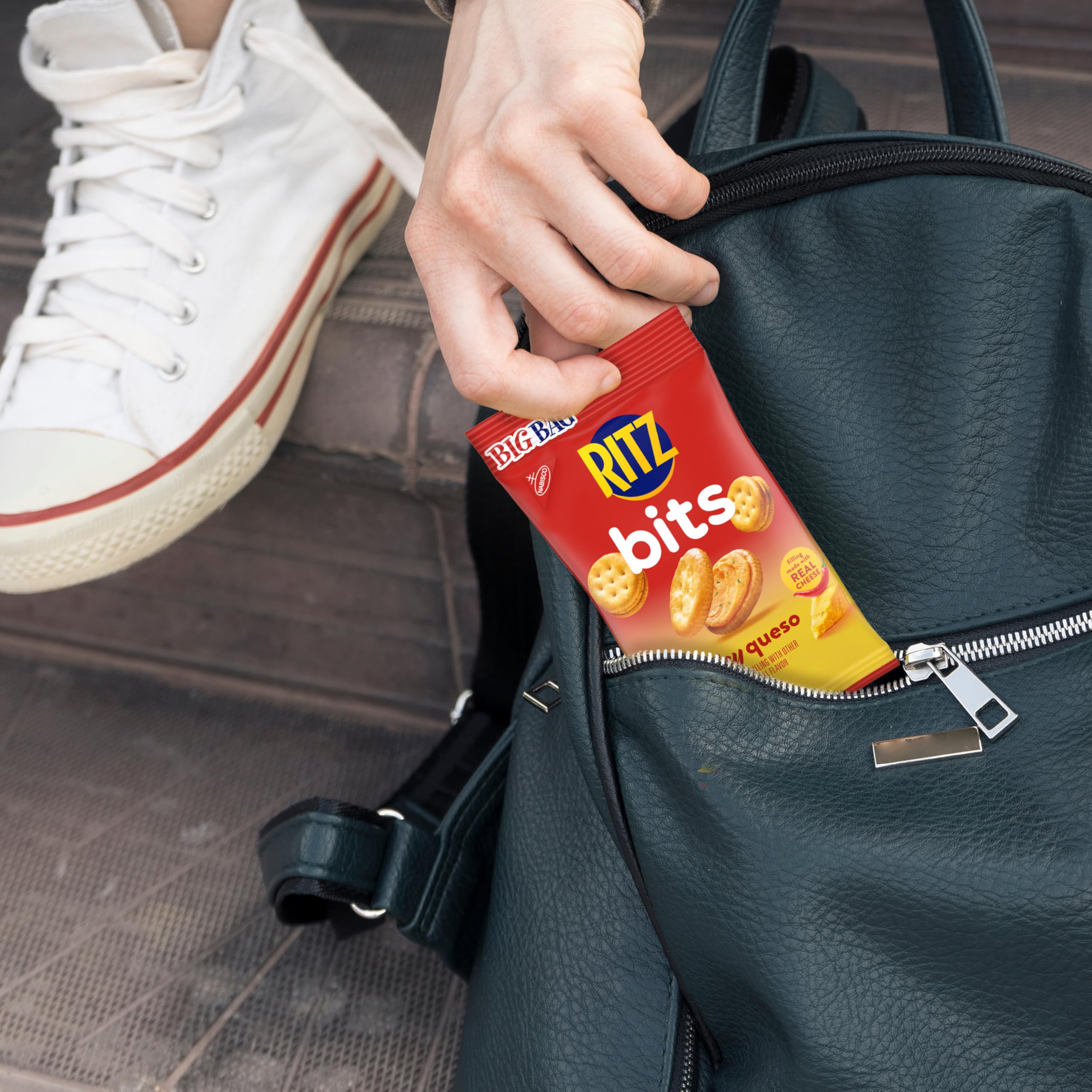 Spicy Queso Sandwich Crackers | RITZ Bits Bulk Snacks for Kids & Adults | 12 Pack (3 oz Bags) | Perfect for School Lunch, Office Snacks & On-the-Go Munching
