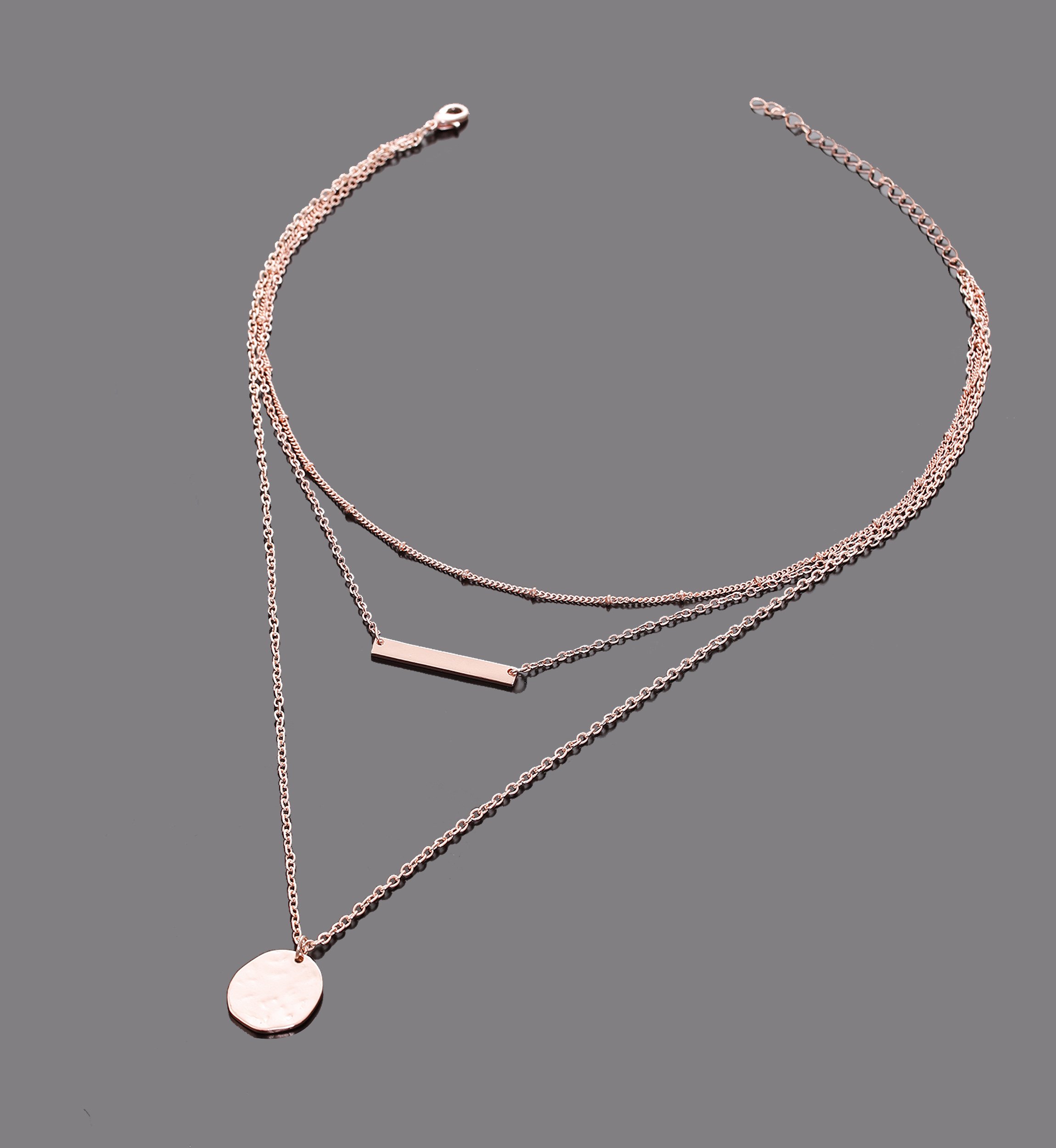 2 Pcs Bohemian Layered Necklace Set for Women - Multilayer Choker Necklaces with Simple Coin & Bar Pendant Station Chain - Perfect for Casual, Office & Party Wear