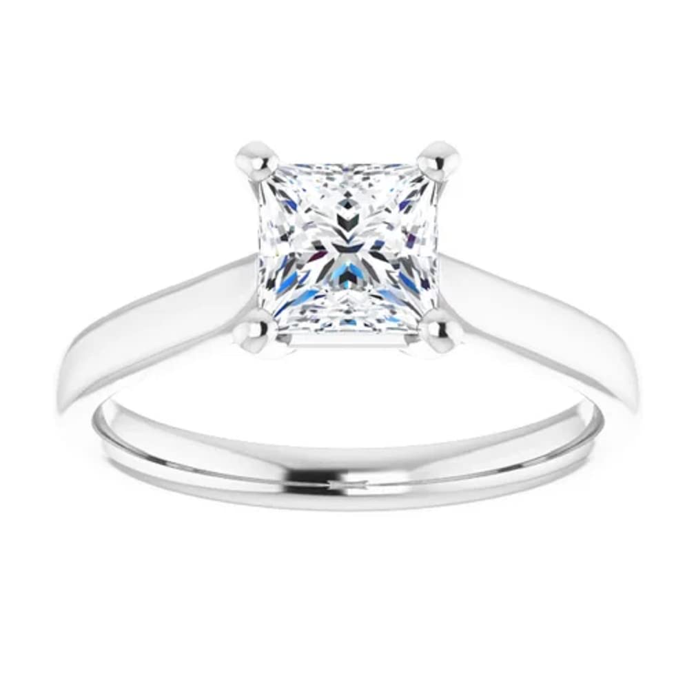 10K Solid White Gold Handmade Engagement Ring - 1 CT Princess Cut Moissanite Diamond Solitaire Wedding Ring for Women - Perfect for Proposals, Anniversaries & Bridal Jewelry Gifts