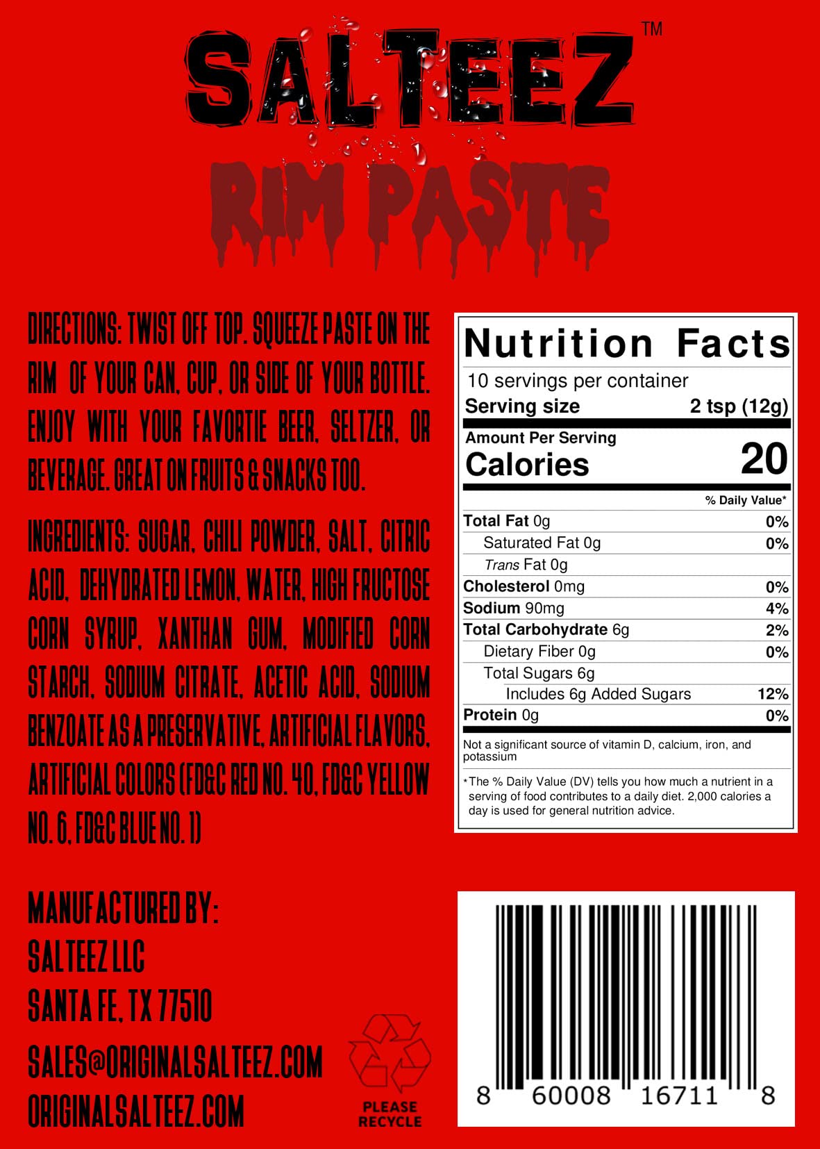 Salteez Rim Paste - Chamoy & Chili Lime Flavor for Beers, Seltzers, Cocktails & Snacks | Spicy Mexican-Inspired Drink & Food Seasoning | Perfect for Margaritas, Micheladas & Party Snacks (5 Pack)