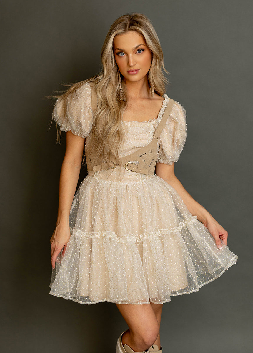 Perla Cream Polka Dot Dress - Elegant Floral Print Summer Dress for Women | Perfect for Weddings, Parties & Casual Outings