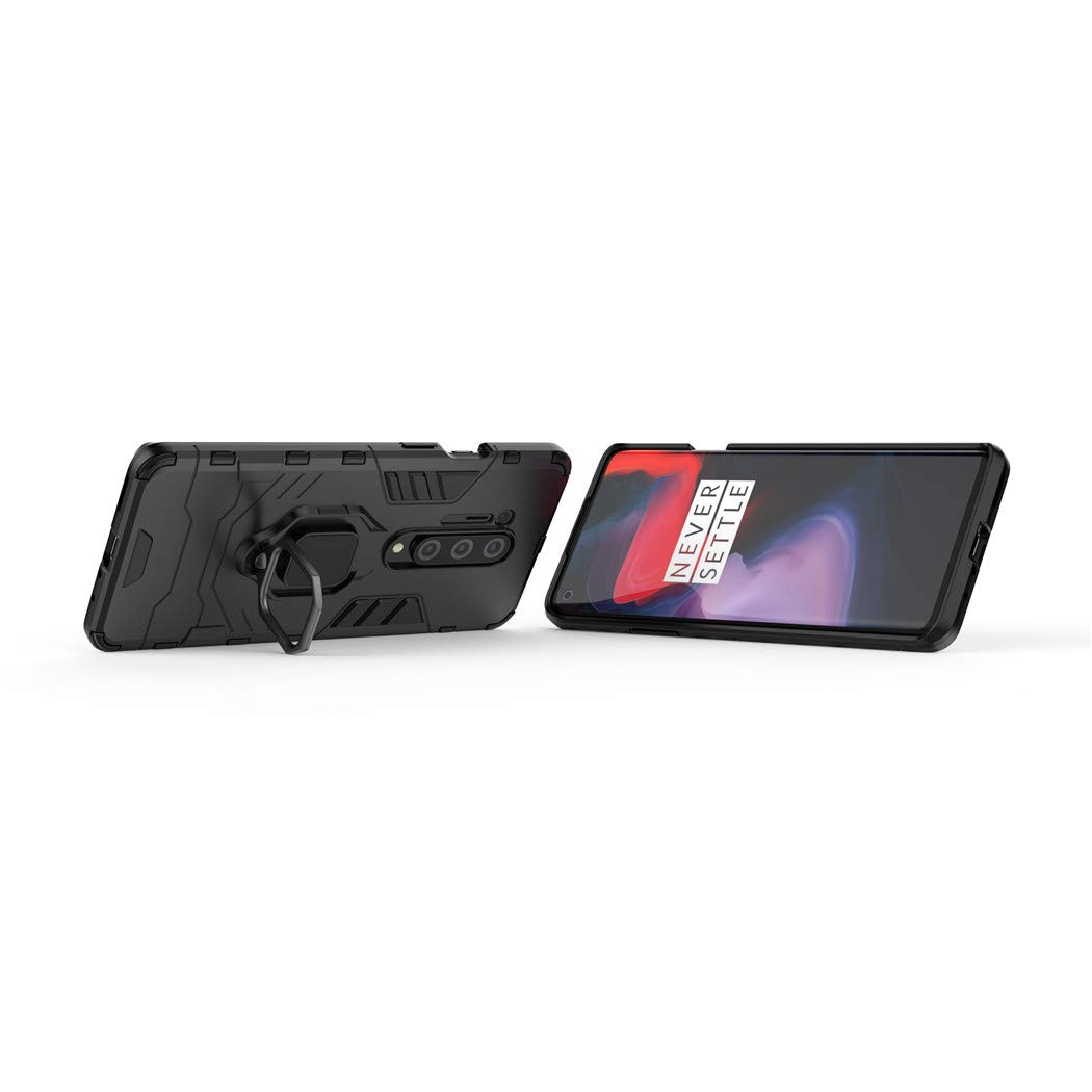 OnePlus 8 Pro (5G) Case with Metal Ring Grip & Kickstand - Magnetic Car Mount Compatible, Dual Layer Rugged Protective Cover (Black) - Perfect for Daily Use, Travel & Hands-Free Driving