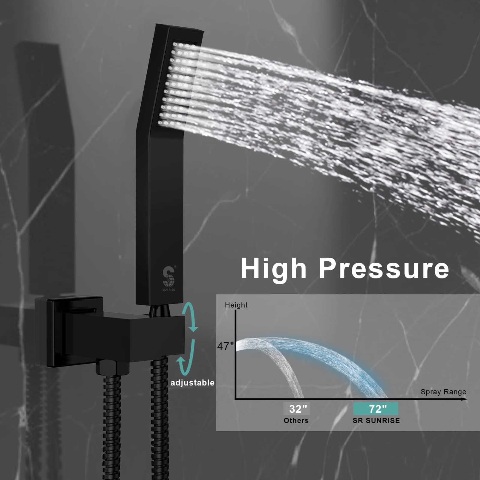 SR SUN RISE 8-Inch Matte Black All-Metal Bathtub and Shower Faucet Combo Set with Tub Spout, Handheld Shower Head & Valve - Perfect for Modern Bathroom Renovations and Spa-Like Shower Experiences