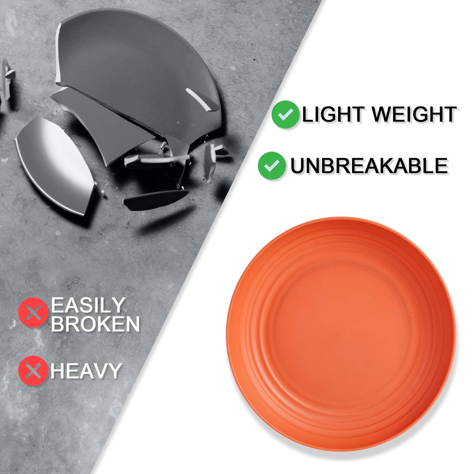 Eco-Friendly Wheat Straw Dinner Plates Set of 12/8 - Unbreakable, Microwave & Dishwasher Safe Plastic Plates - Lightweight Reusable Plates for Kitchen, Camping, Picnics & Daily Use (Dopamine Design, 9 Inch)