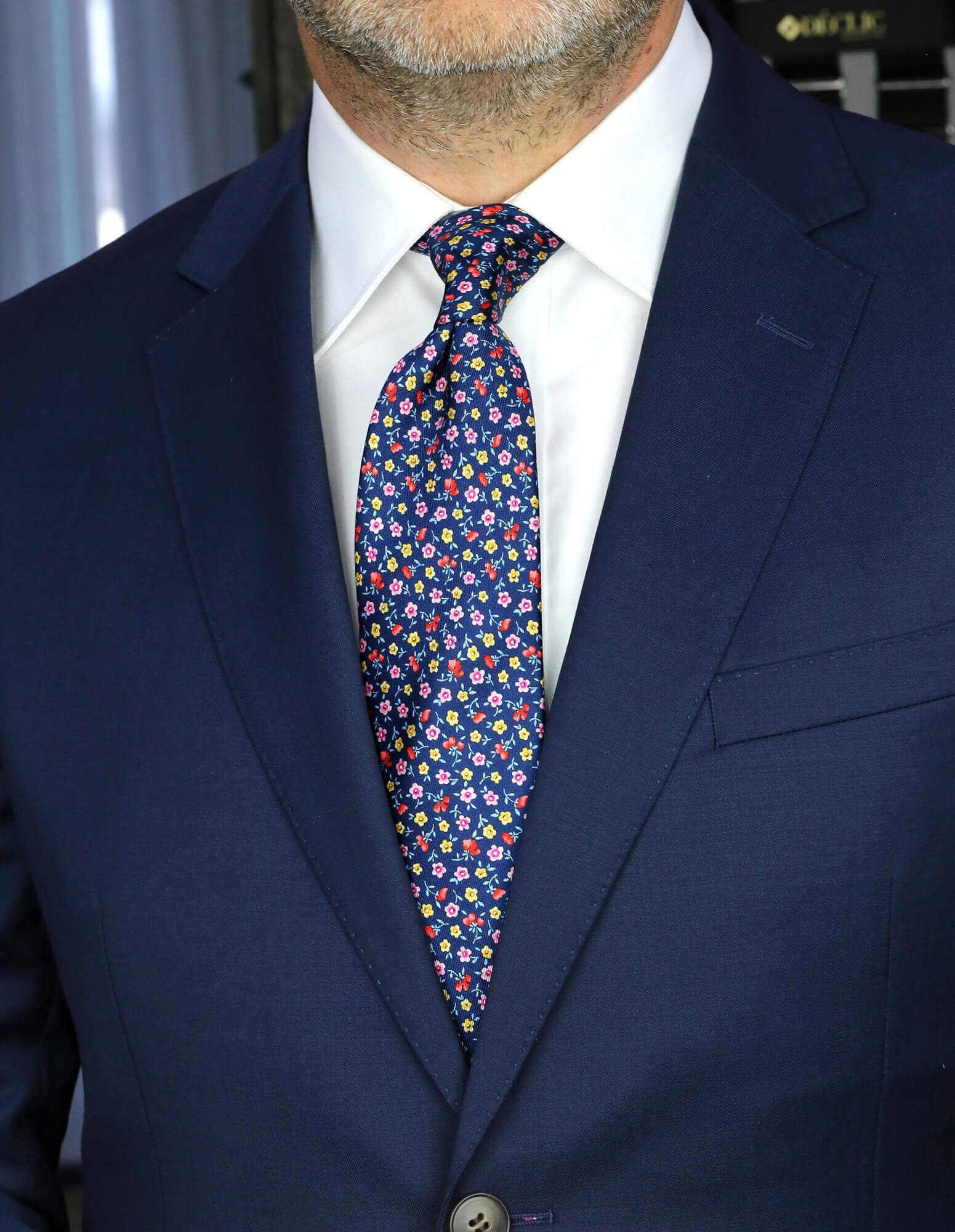DÉCLIC Ciavari Floral Tie for Men - Navy Blue Silk Necktie - Elegant Wedding, Business & Formal Occasion Accessory