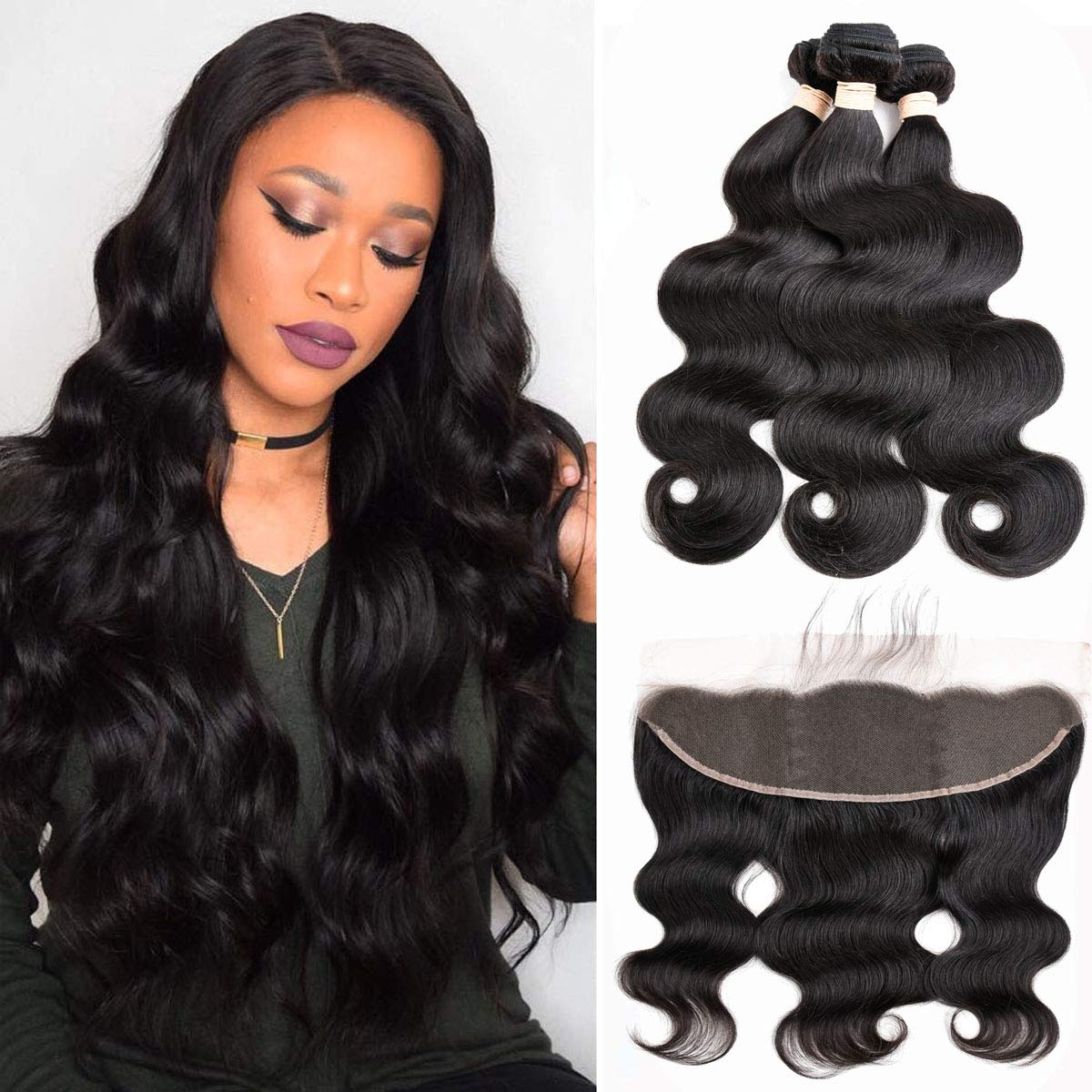 Brazilian Body Wave Human Hair Bundles with 13x4 Lace Frontal - 24/26/28+20 Inch Natural Black Virgin Hair for Women | Perfect for Weaves, Wigs & Protective Styles | Great for Daily Wear, Parties & Special Occasions