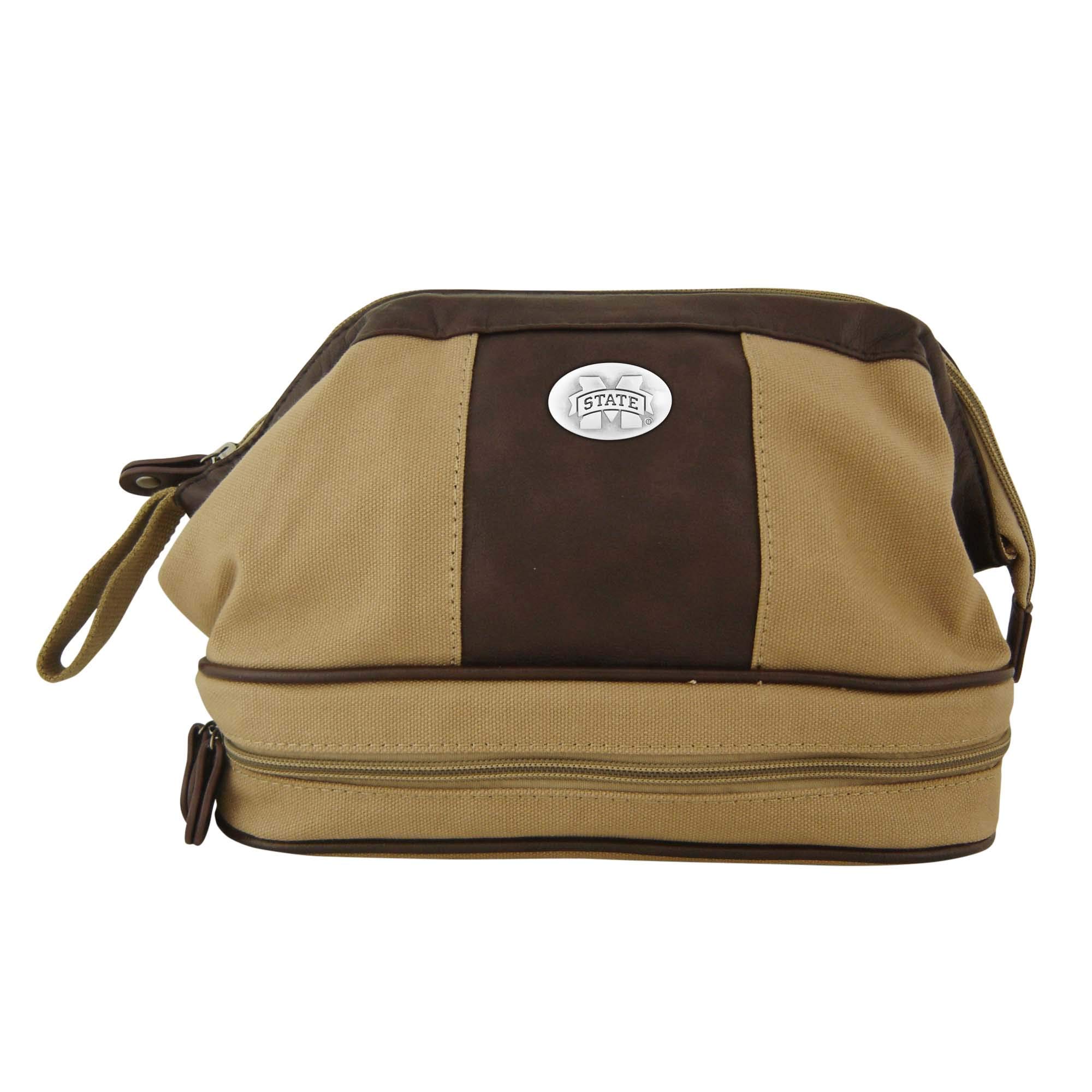 NCAA Mississippi State Bulldogs Men's Canvas Concho Toiletry Bag - Khaki Travel Cosmetic Bag for Gym, Camping & College Dorm Essentials - One Size Fits All