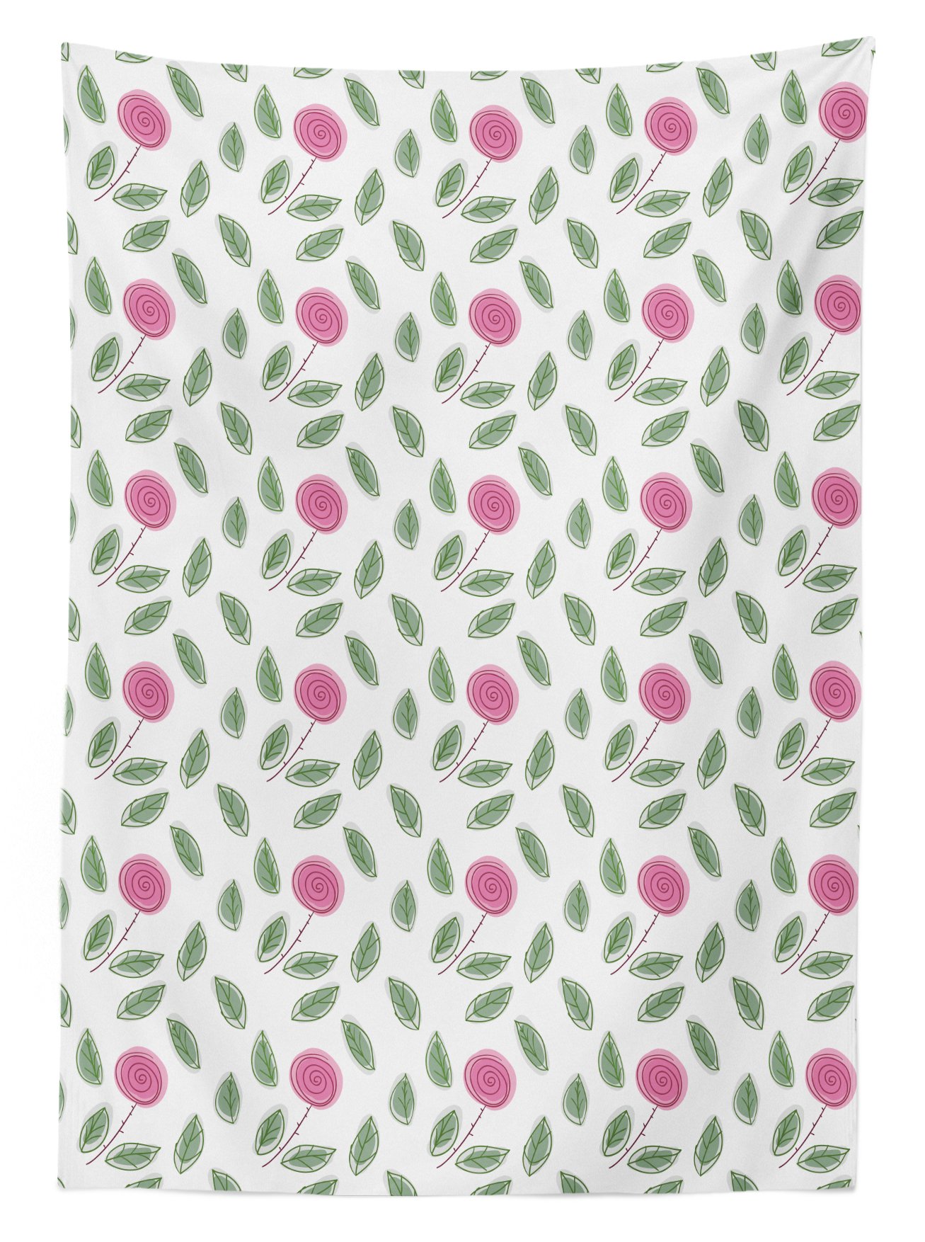 Ambesonne Rose Outdoor Tablecloth - Modern Pink Rose Blossoms with Spiral Designs & Green Leaves - Washable Picnic Table Cover 58x84 Inches - Perfect for Garden Parties, Outdoor Dining & Picnics (Pink, Reseda Green, White)