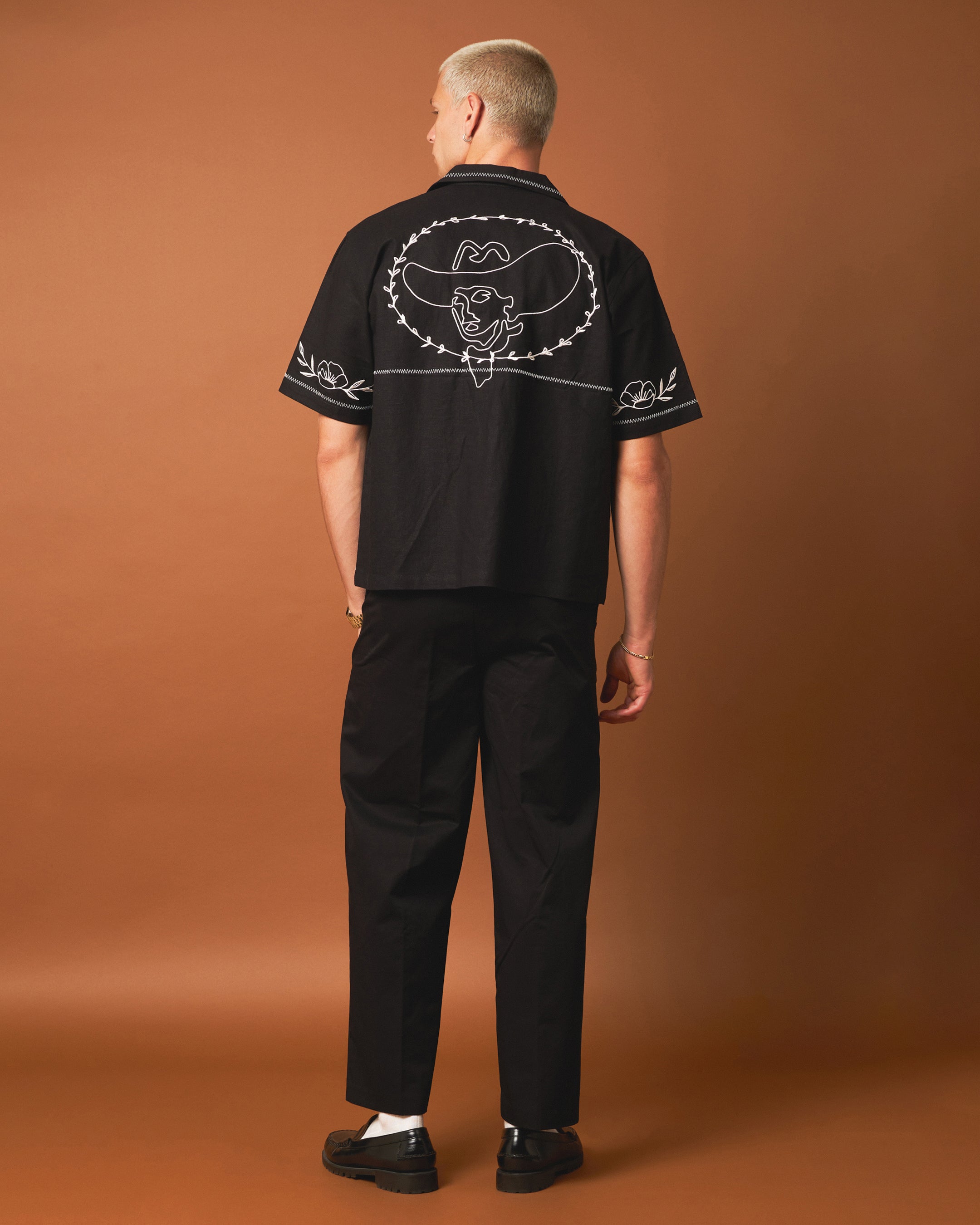 404 Frontier Embroidered Button-Up Shirt for Men - Stylish Black Western Shirt with Embroidered Details - Perfect for Cowboy Rides, Country Music Festivals & Casual Outings