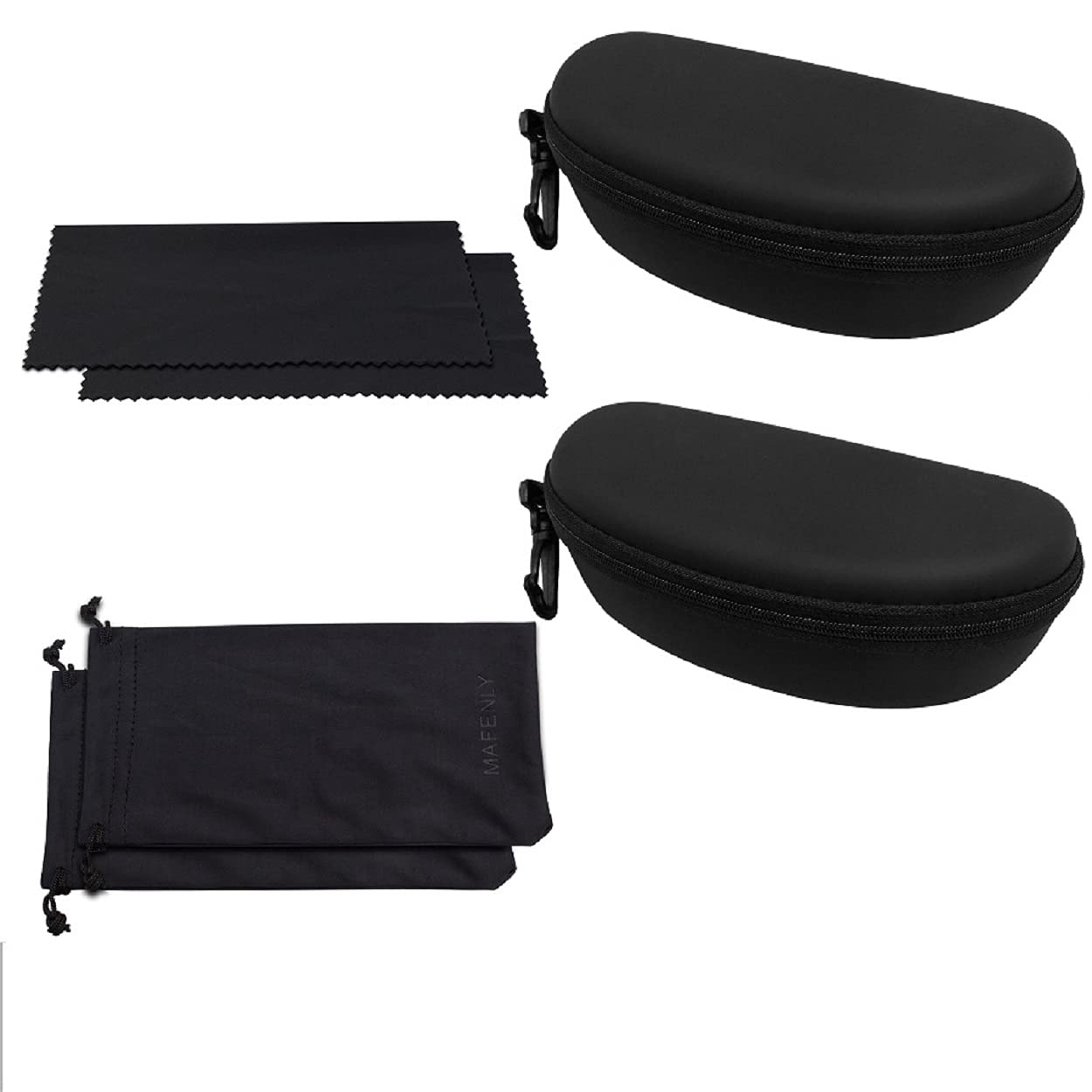 MAFENLY 2-Pack Premium Eyeglass Case & Sunglasses Pouch with Microfiber Cleaning Cloth - Durable Travel Storage for Glasses, Sunglasses, and Accessories | Perfect for Home, Office, and Travel Use