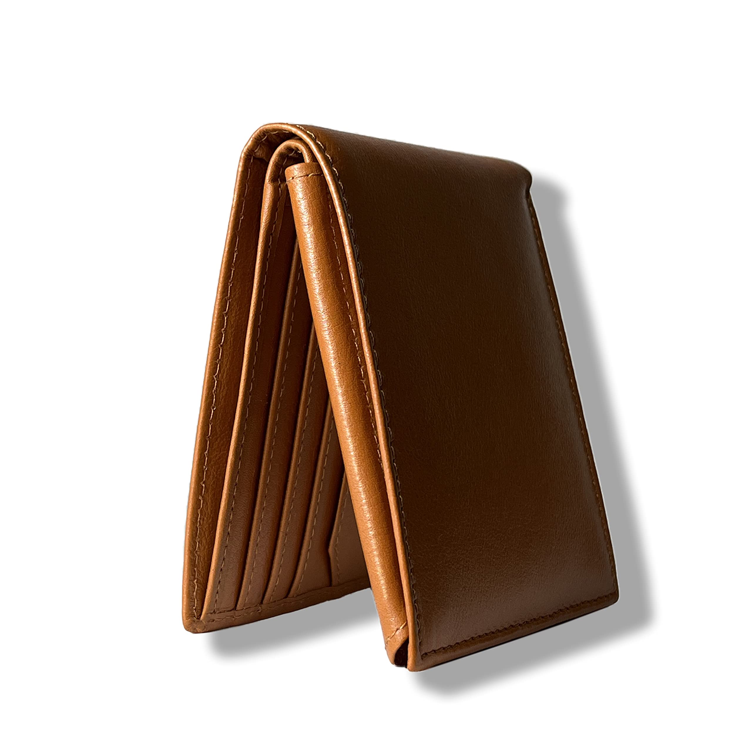 Premium Men's Bifold Leather Wallet with RFID Blocking - Flip-Up ID Window & Extra Capacity - Genuine Top Grain Leather (Rustic Amber) - Ideal for Everyday Carry, Travel & Business Use