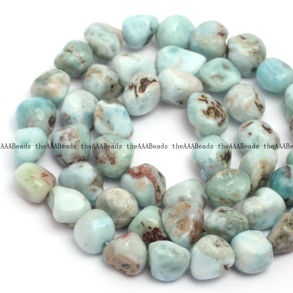 Natural Larimar Beads for Jewelry Making - 9x12mm Freeform Potato Shape Semi-Precious Gemstone - 15