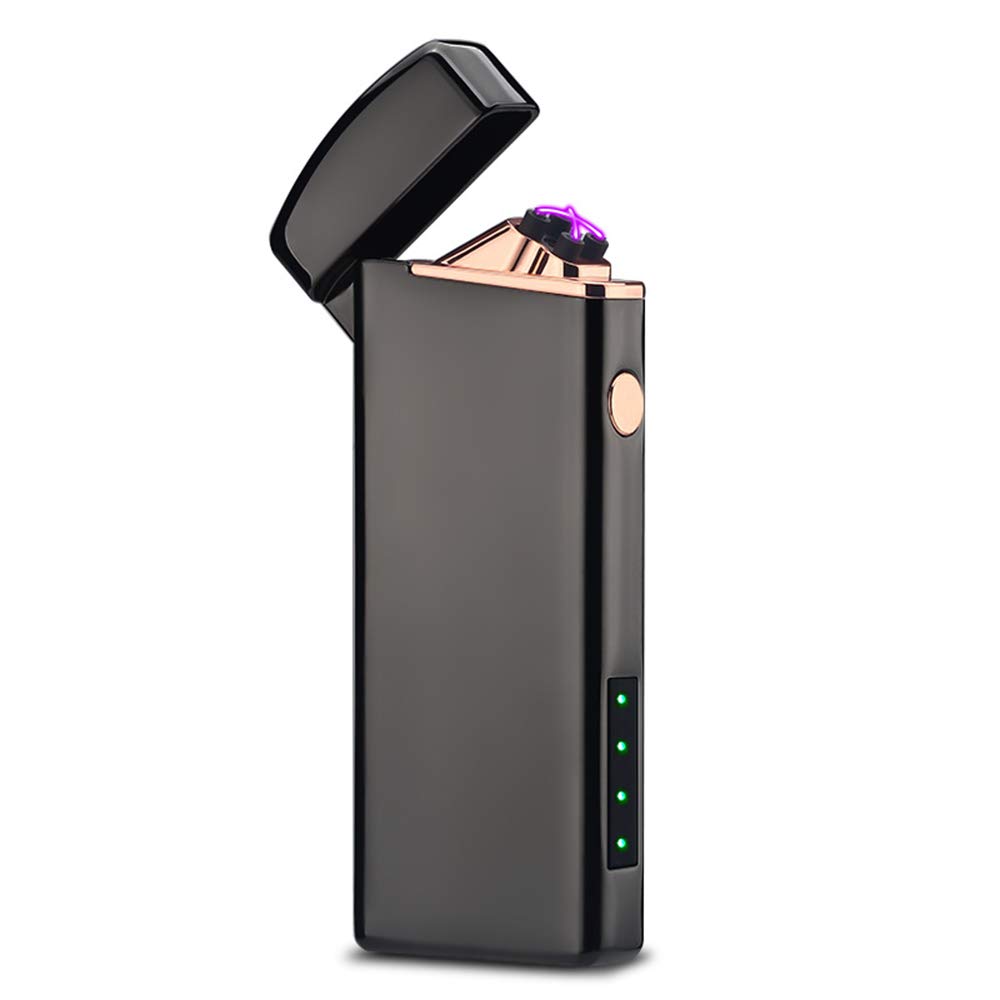 Windproof USB Rechargeable Arc Lighter for Camping & Candles - Black