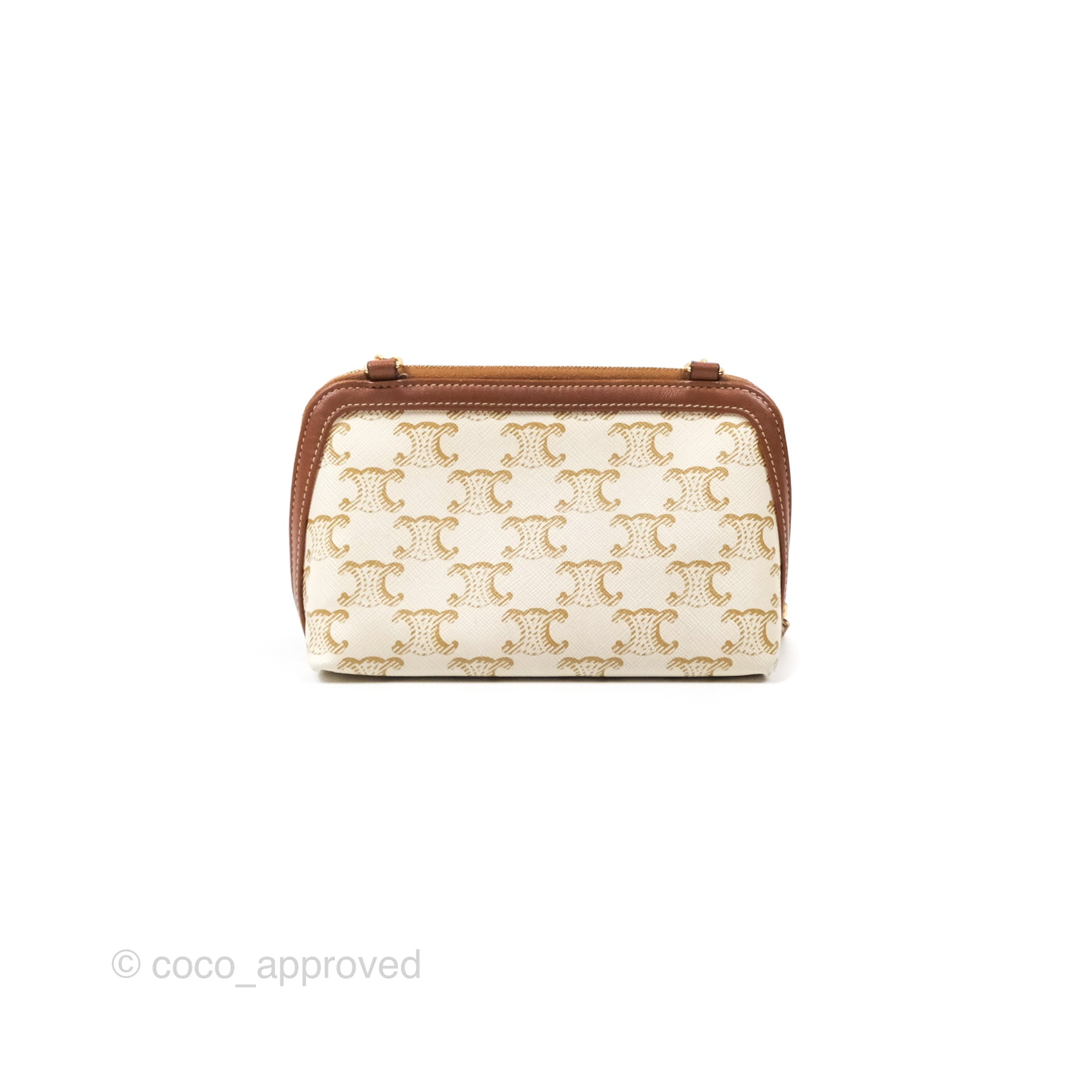 Celine Triomphe Canvas and Lambskin Chain Clutch Bag - White/Tan Crossbody Purse for Women | Perfect for Evening Parties, Weddings & Date Nights