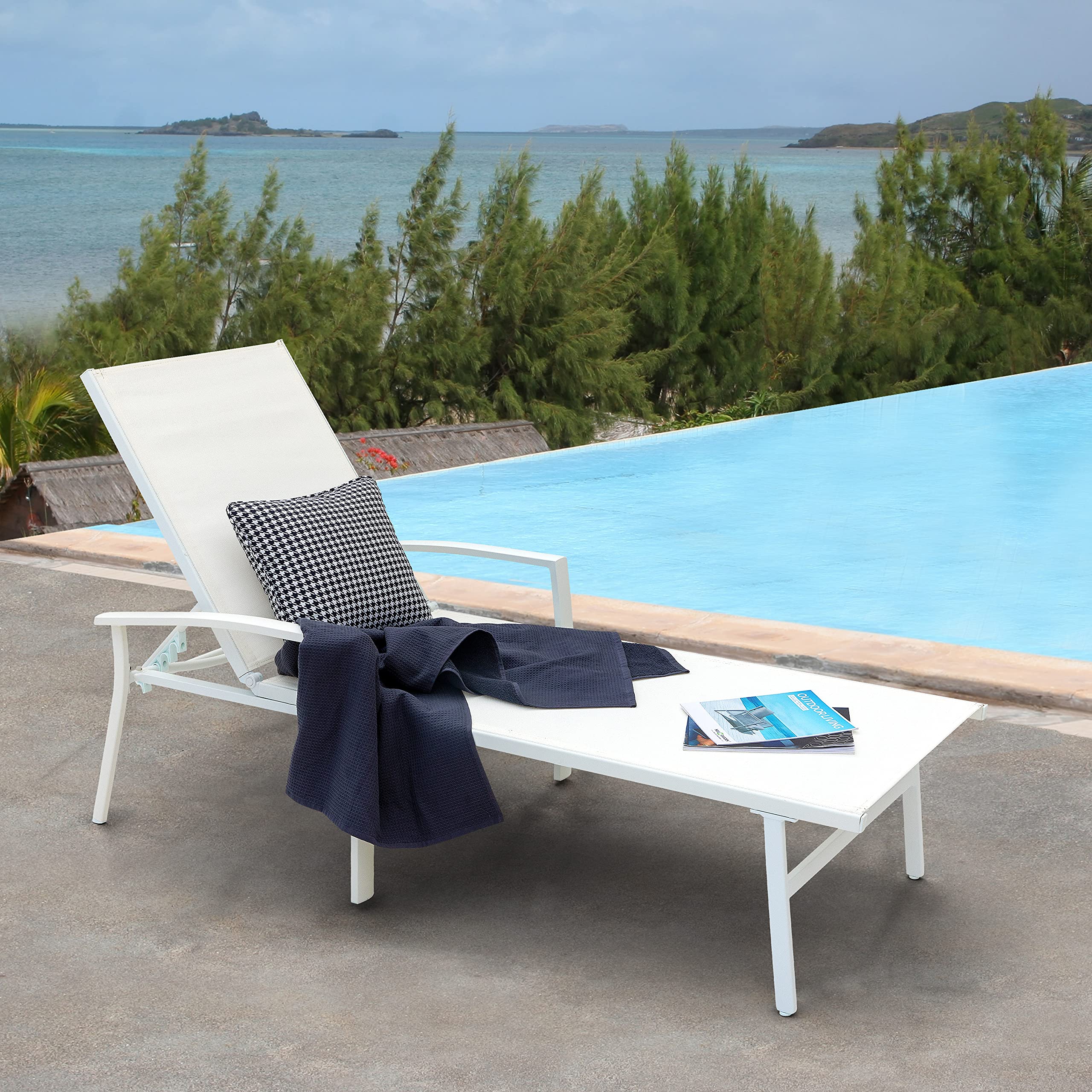 NUU GARDEN Patio Chaise Lounge - 5-Position Adjustable Outdoor Chaise Lounge Chair with All-Weather Textile Fabric - Perfect for Poolside, Beach, Garden, Patio & Backyard Relaxation