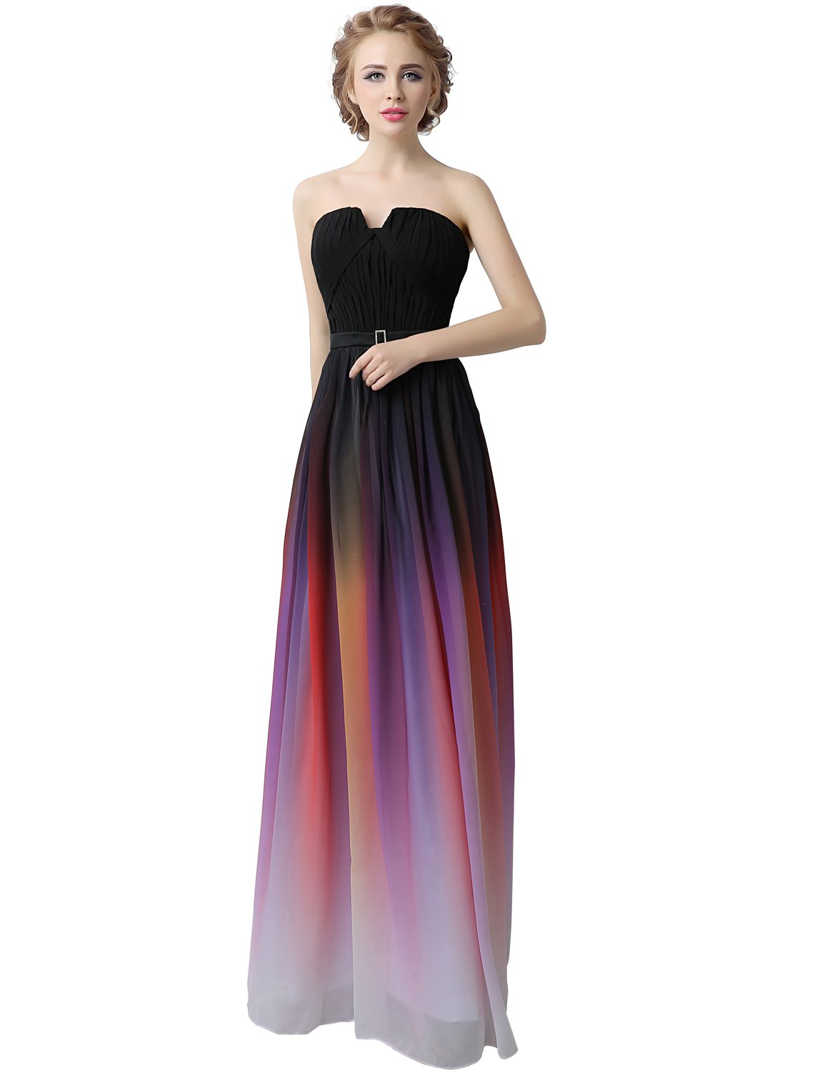 Belle House Women's Long Chiffon Gradient Color Prom Dresses 2022 Floor Length A-Line Bridesmaid Gowns for Formal Events, Evening Parties, and Weddings
