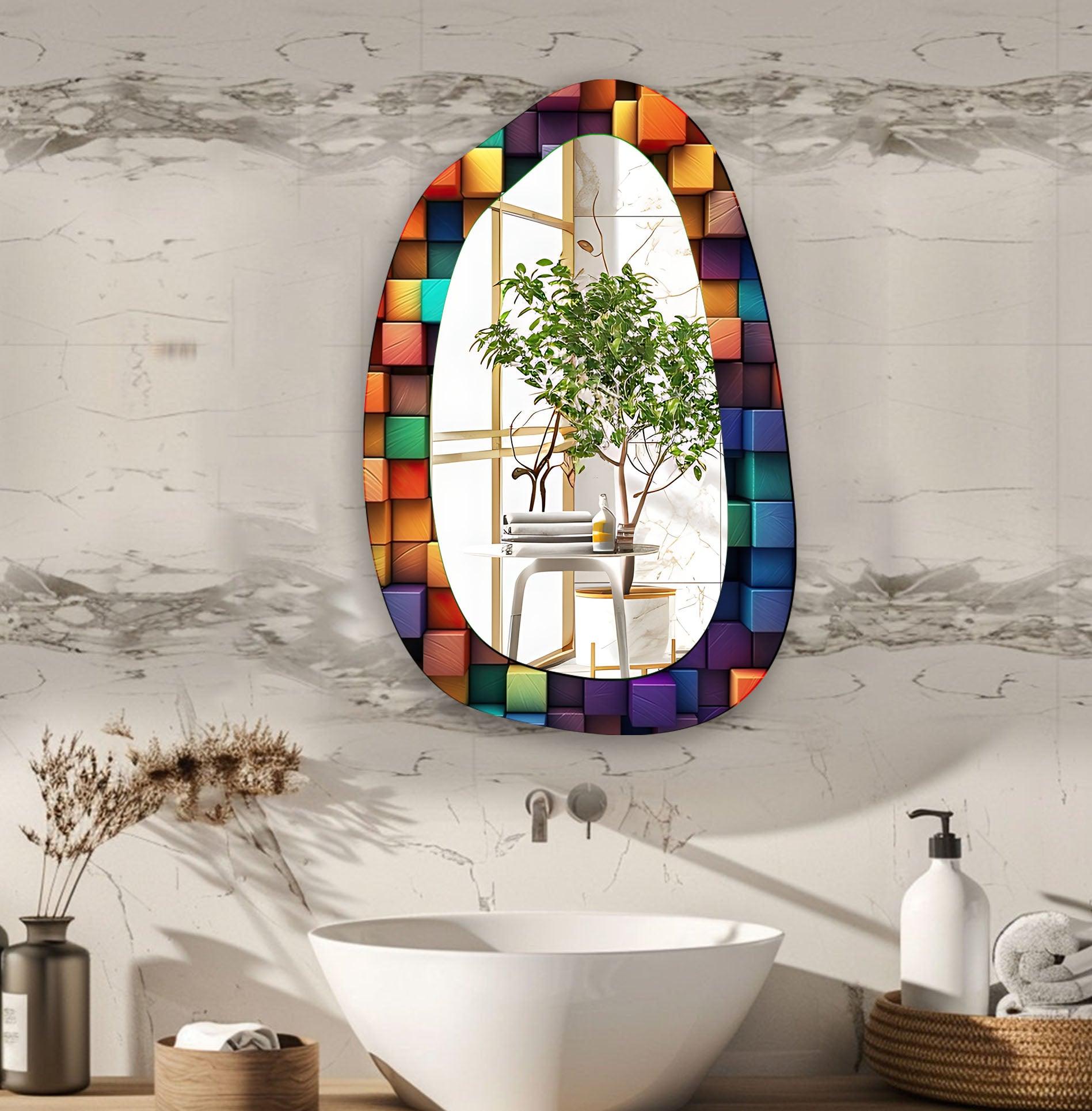 Vibrant Asymmetrical Glass Wall Mirror - Modern Geometric Home Decor for Living Room, Bedroom & Entryway