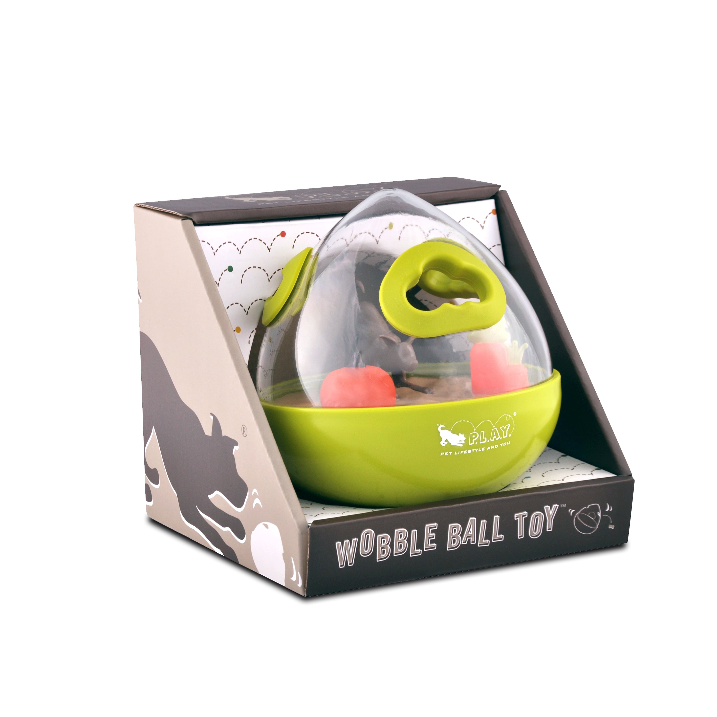 **Interactive Wobble Ball Dog Toy with Treat Dispenser - Green | Pet P.L.A.Y. | Fun Puzzle Game for Training & Mental Stimulation**    (Note: I kept 