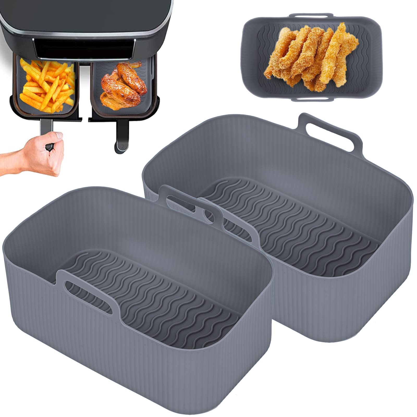 2-Pack Silicone Air Fryer Basket Liners for Ninja Dual Air Fryer - Non-Stick, Reusable Oven & Microwave Safe Accessories - Perfect for Roasting, Baking & Reheating Food