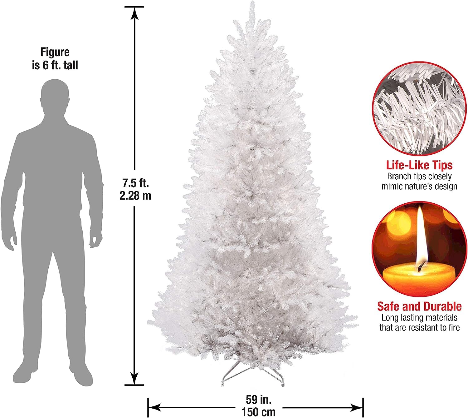 National Tree Company 7.5ft Dunhill Fir Artificial Christmas Tree with Stand - Premium White Holiday Decor for Living Room, Office & Party
