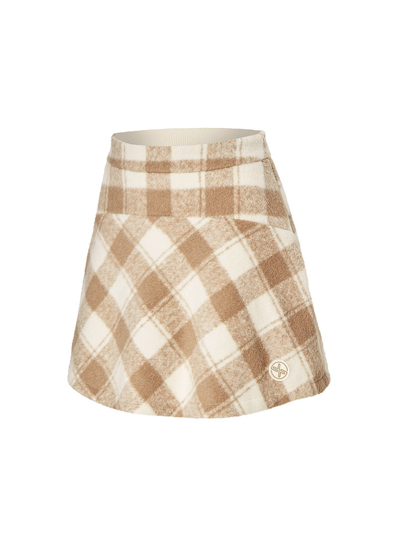 Soft Wool-Like Checkered A-Line Skirt for Women - Elegant Plaid Midi Skirt for Office, Party & Fall Outfits