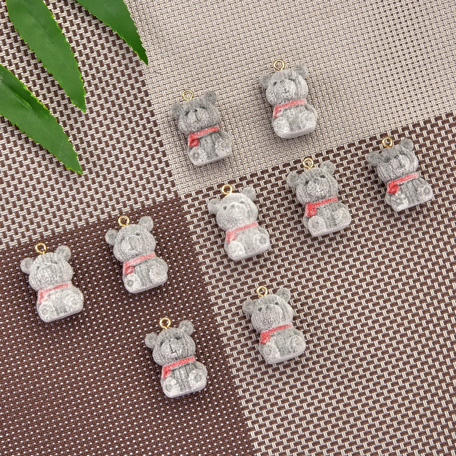 10Pcs Resin Bear Pendants - Flocky Gray Bear Charms with Alloy Findings for DIY Jewelry Making (Necklace, Earrings) - Perfect for Crafting, Gifts & Handmade Accessories