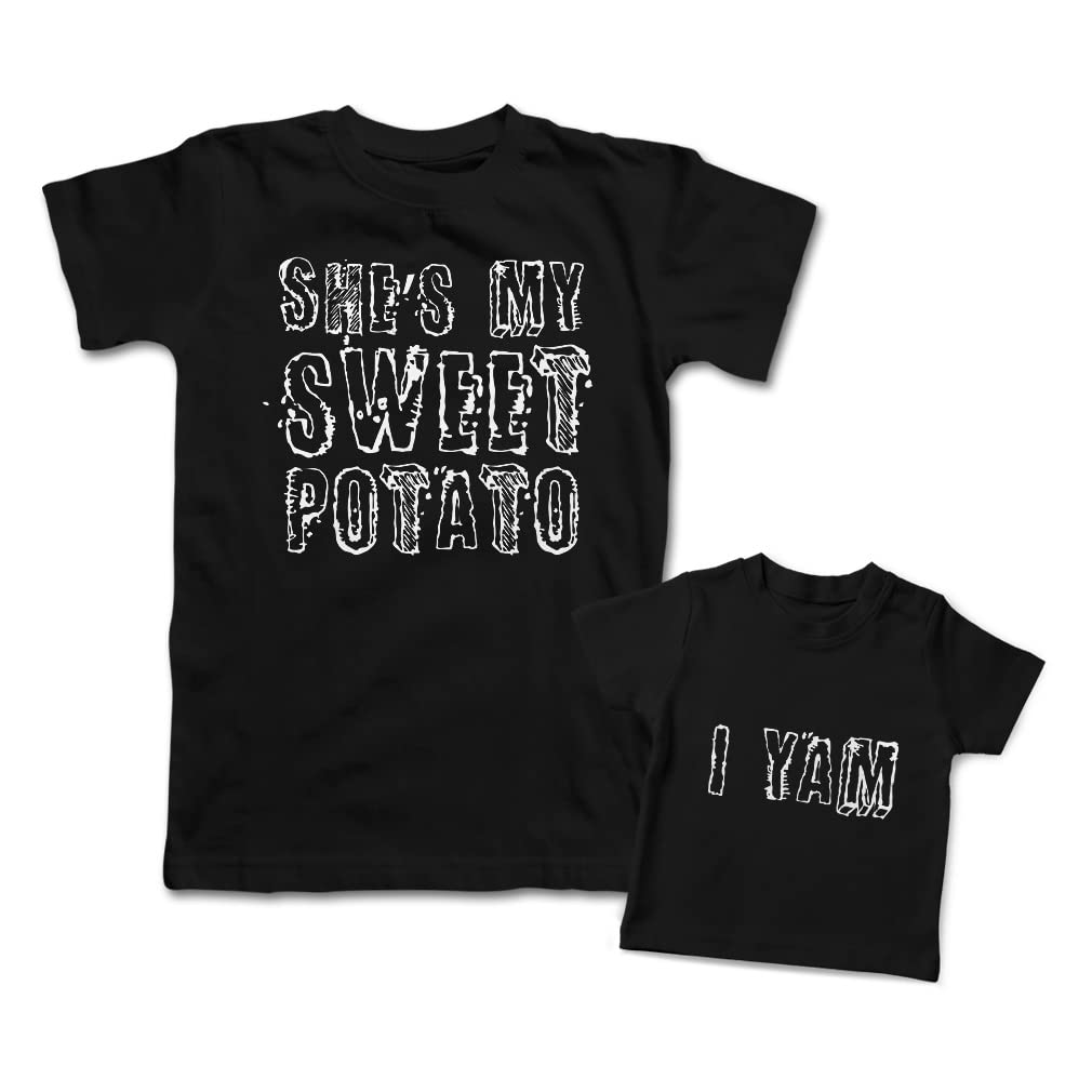 Mommy and Me Matching Outfits - 'She's My Sweet Potato Yes I Yam' Style B Cotton - Cute Mother Daughter Outfits for Mother's Day, Family Photos & Special Occasions
