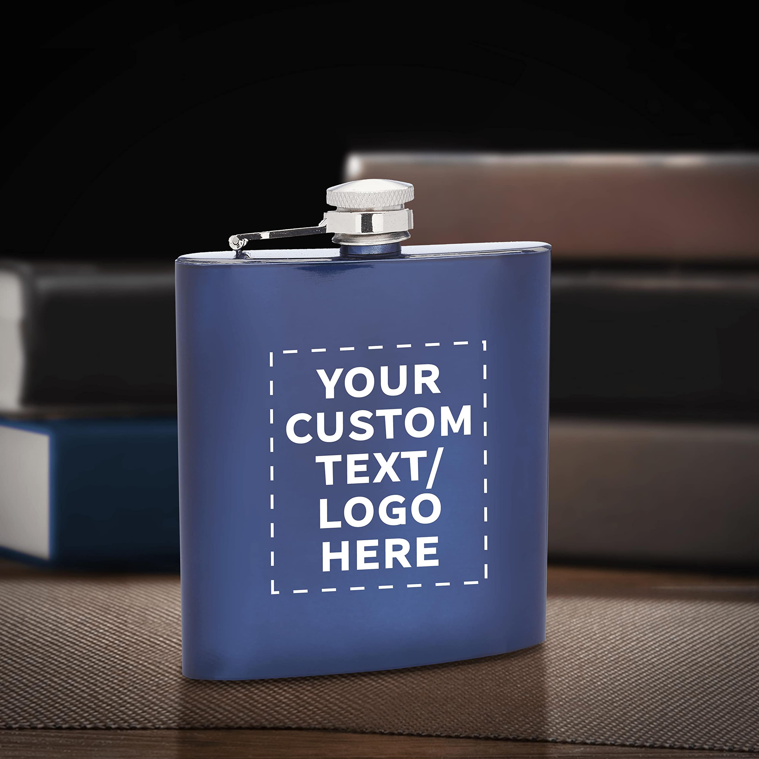 Personalized Stainless Steel Hip Flasks 6oz (Set of 10) - Custom Engraved Wedding Gifts, Groomsmen Presents & Outdoor Activities - Durable Screw Top Cap - Blue - Perfect for Parties, Camping & Travel Accessories