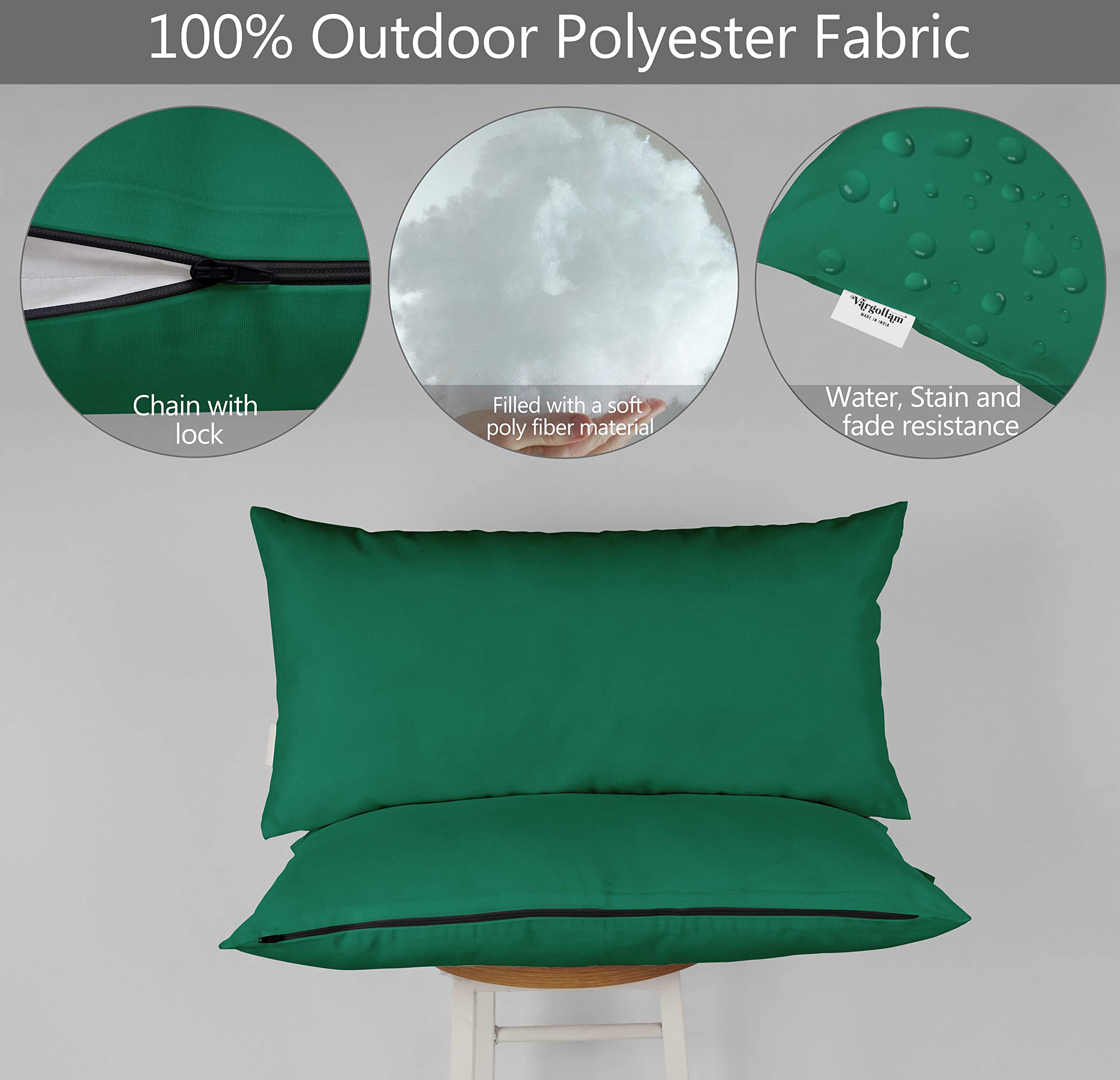 Waterproof All-Weather Teal Green Polyester Lumbar Pillow with Insert - Indoor/Outdoor Decorative Throw Pillow for Patio Furniture (Set of 2) - Perfect for Sofa, Garden, Deck, and Poolside Relaxation