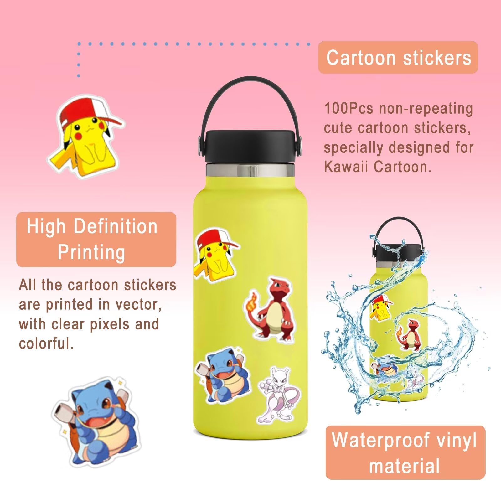 100 Pcs Waterproof Anime Stickers - Cute Cartoon Vinyl Decals for Laptop, Water Bottle, Phone, Skateboard - Reusable Stickers for Teens & Kids - Perfect for DIY Crafts, School Supplies & Room Decor