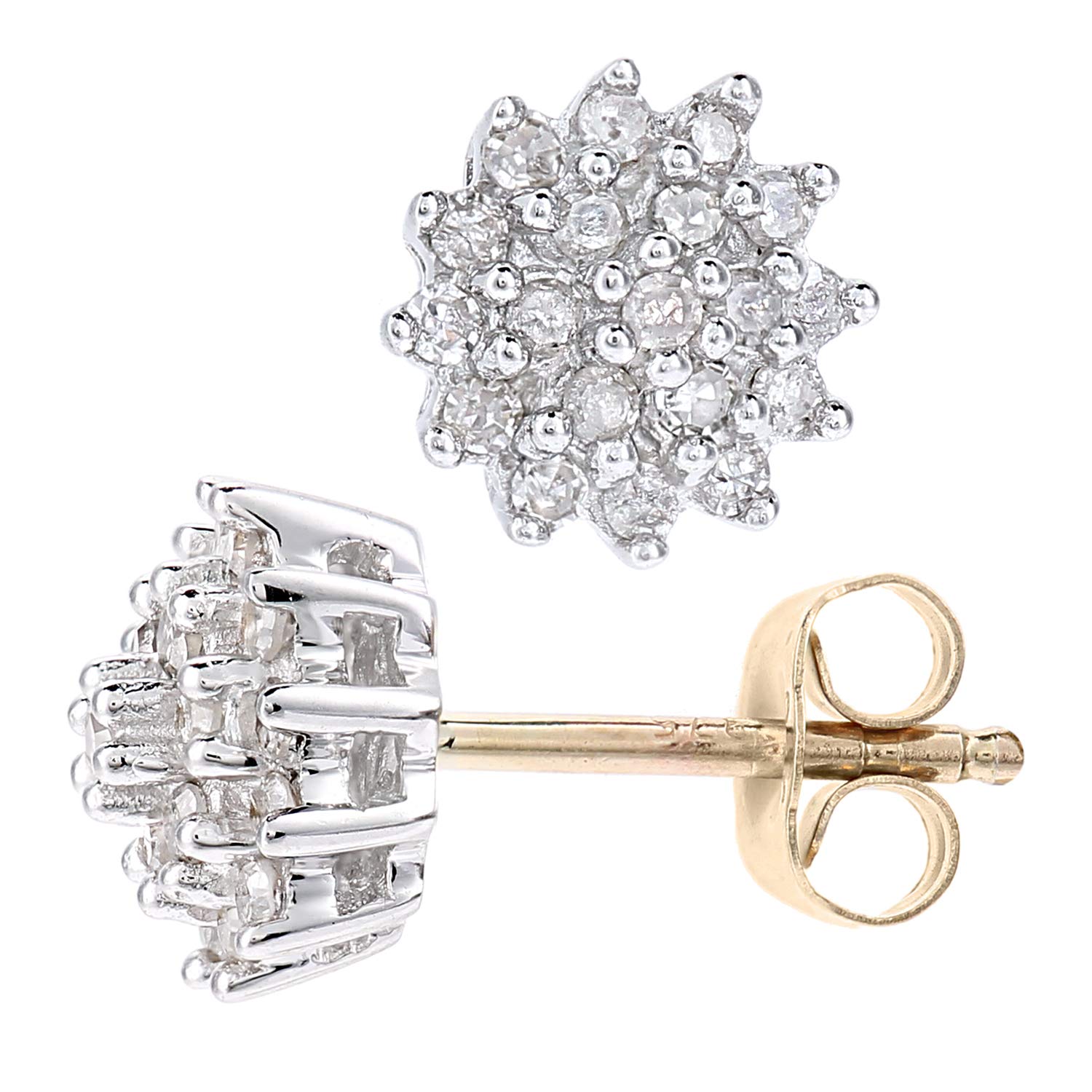 Naava 9ct Gold Diamond Stud Earrings for Women - 0.25ct Round Diamond Cluster Earrings in Gift Box | Elegant Everyday Jewelry, Perfect for Weddings, Anniversaries & Special Occasions