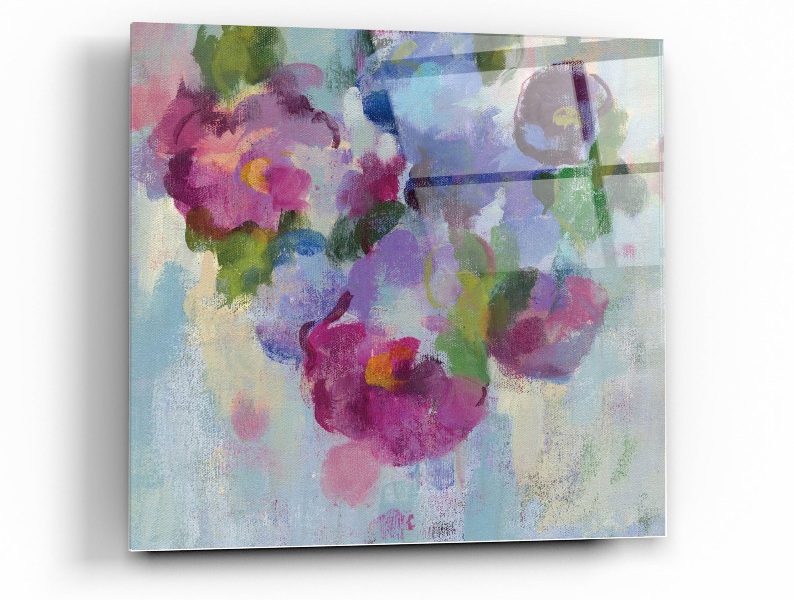 Silvia Vassileva 'Pink and Blue III' Acrylic Glass Wall Art - 24x24 Inches Modern Abstract Painting for Living Room, Bedroom & Office Decor