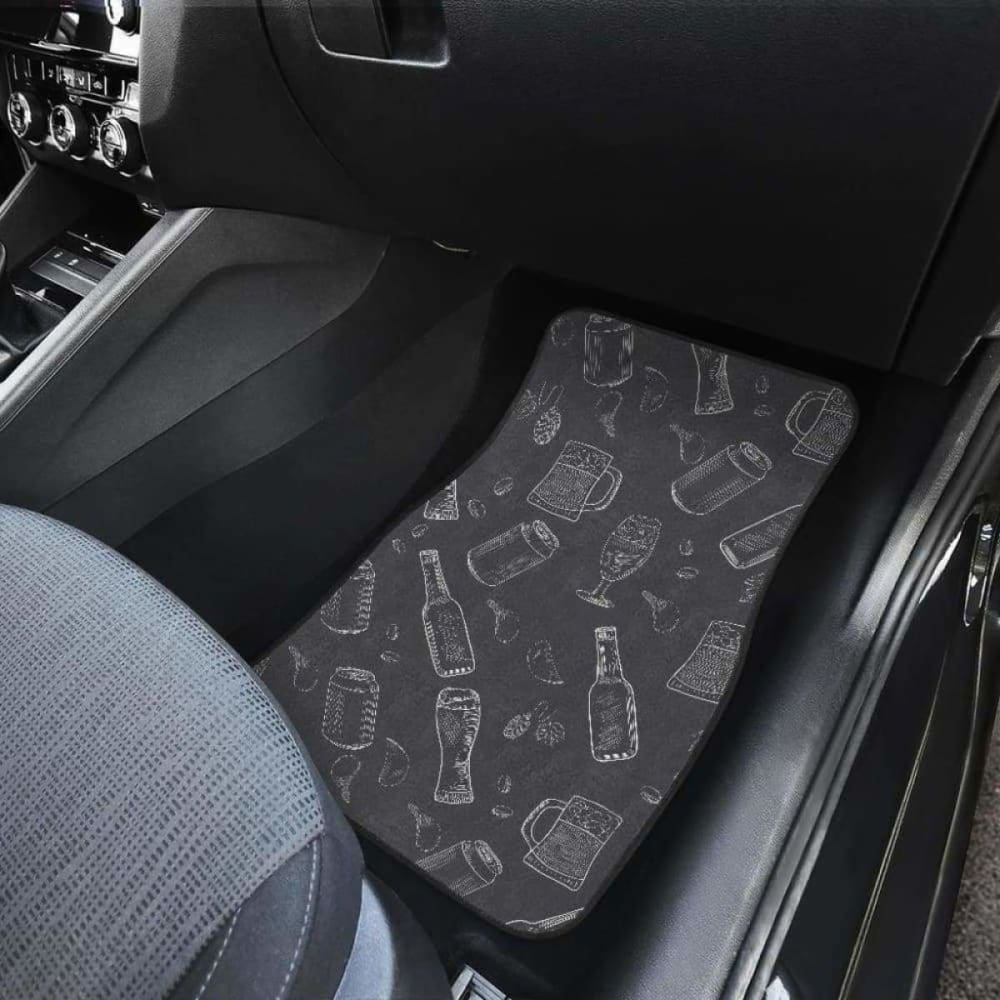 Custom Beer Hand Drawn Pattern Car Mats - Non-Slip Front & Back Seat Floor Mats for Cars, Trucks & SUVs - Perfect for Beer Lovers, Bar Enthusiasts & Gift Giving